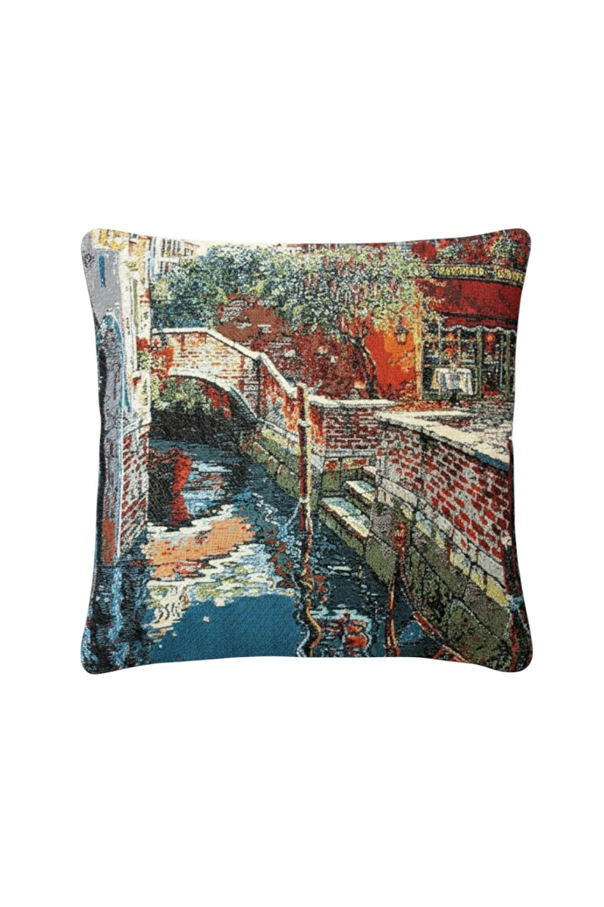 Jakarlı Dokuma Goblen Kırlent Kılıfı – 45x45 cm Biyeli ve Çift Taraflı Dekoratif Yastık