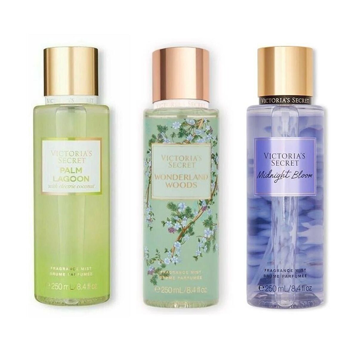 VICTORIA'S SECRET Palm Lagoon-Wonderland Woods-Midnight Bloom Vücut Spreyi Üçlü Set