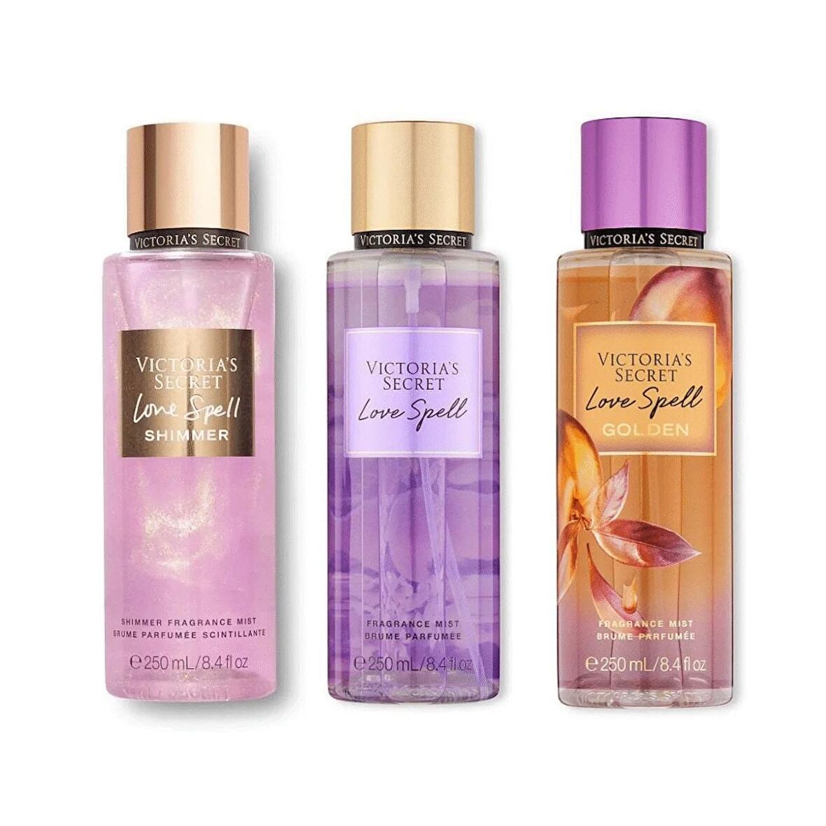 VICTORIA'S SECRET Love Spell Işıltılı-Love Spell-Love Spell Golden Vücut Spreyi Üçlü Set