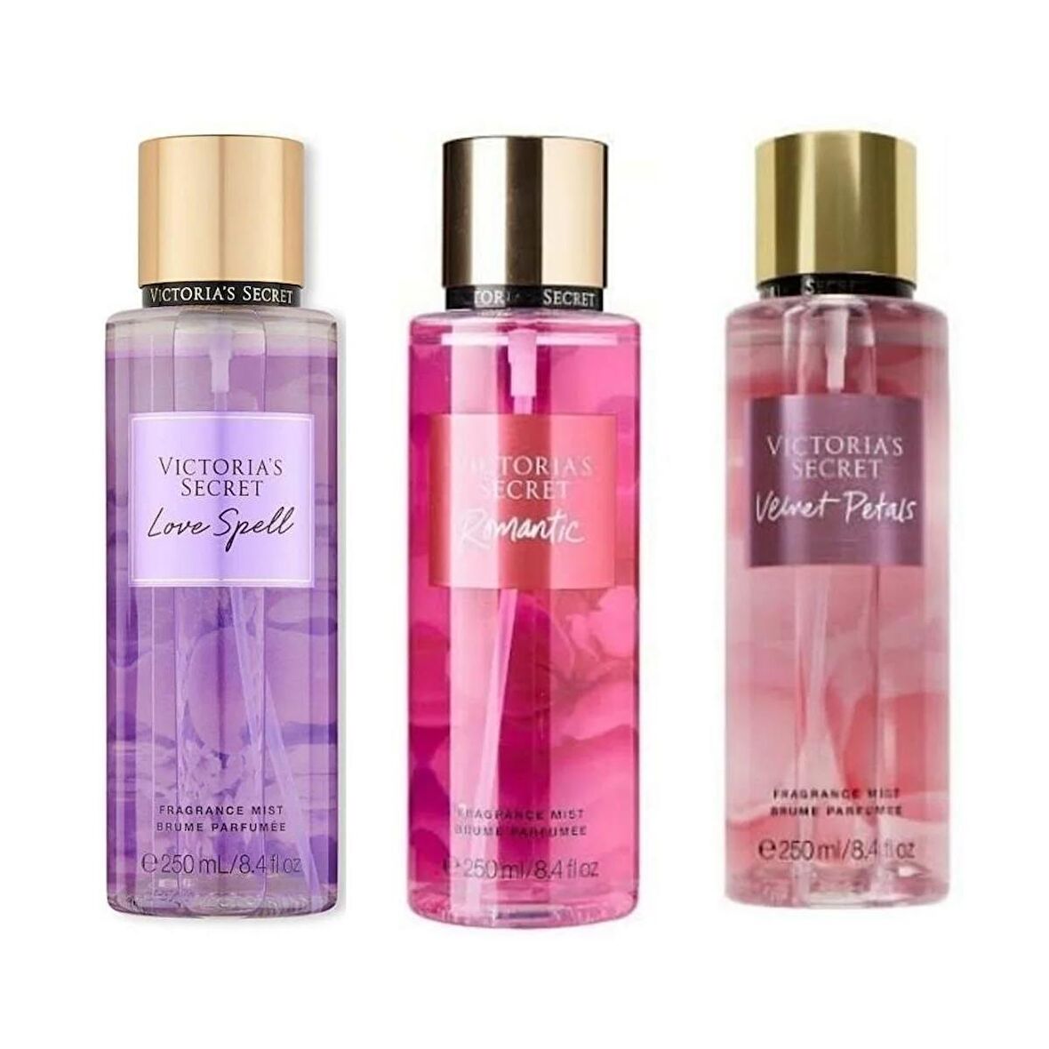 VICTORIA'S SECRET Love Spell-Romantic-Velvet Petals Vücut Spreyi Üçlü Set