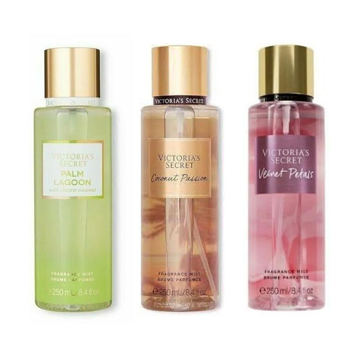 VICTORIA'S SECRET Palm Lagoon-Coconut Passion-Velvet Petals Vücut Spreyi Üçlü Set