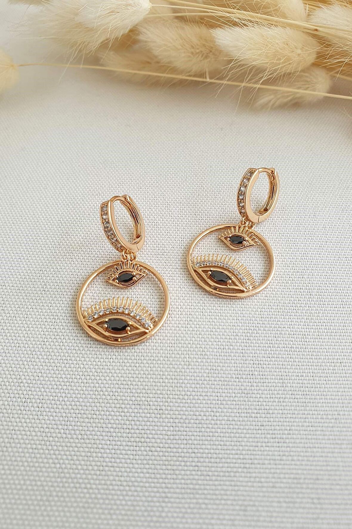 GOLD ZİRKON TAŞLI EYES KÜPE