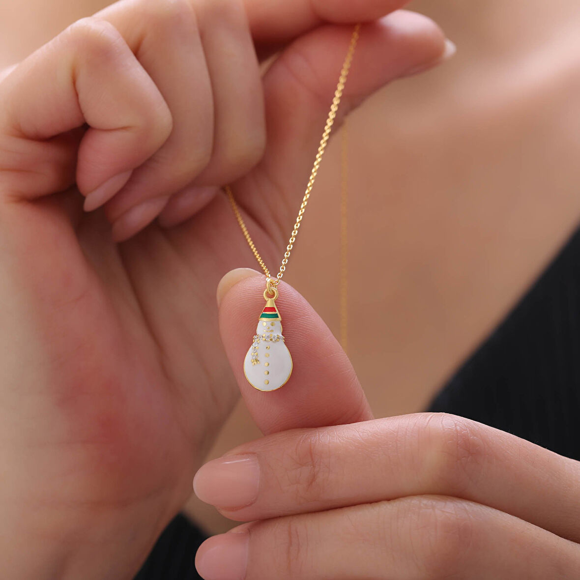 925 Ayar Gümüş Beyaz Mineli Kardan Adam Kolye