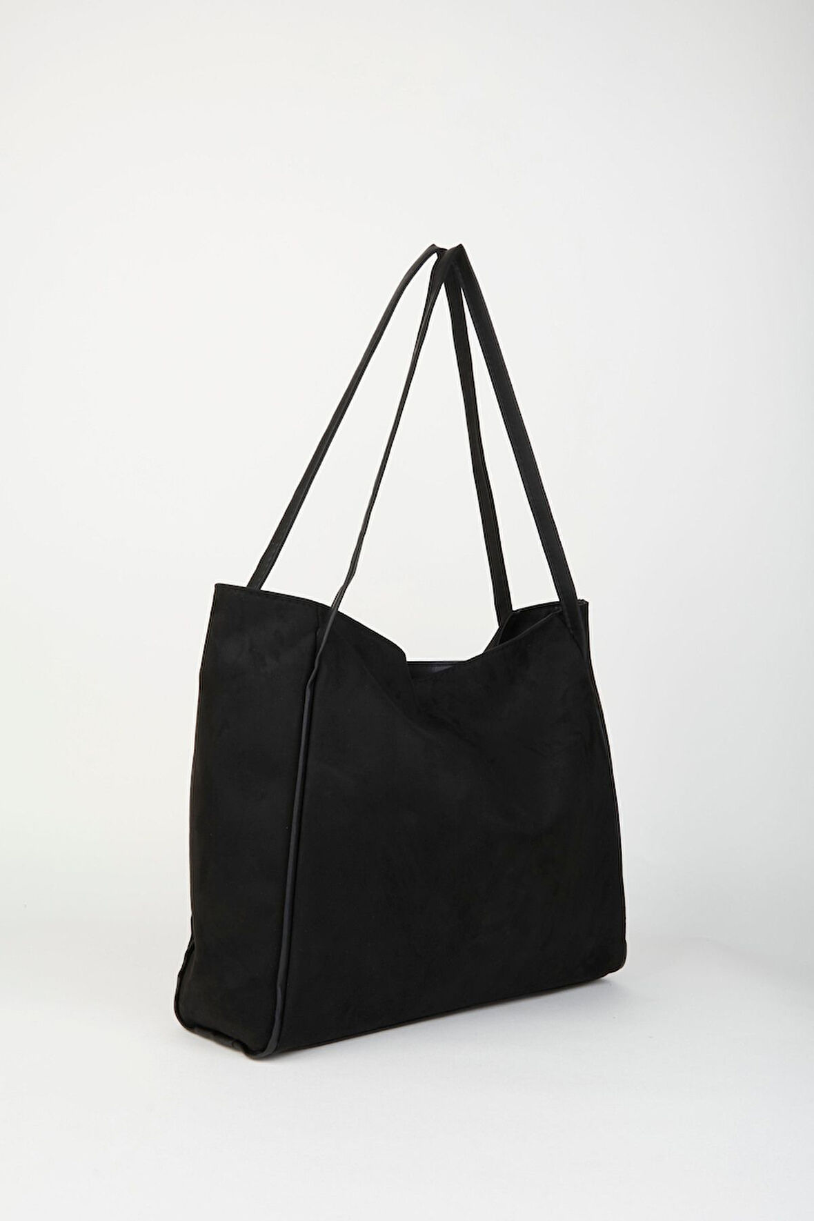 Kadın Süet Siyah Büyük Boy Fermuar Kapama El Kol Ve Omuz Çantası