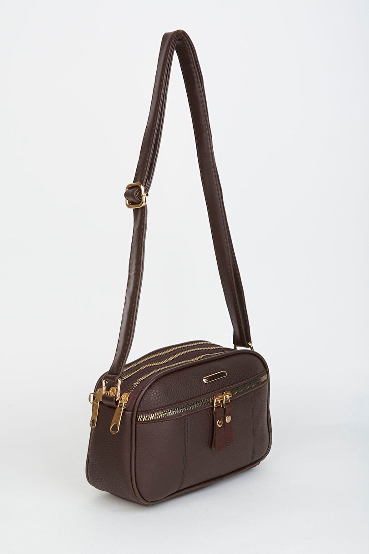 Kadın Sincap Acı Kahve 4 Bölmeli Suni Deri Orta Boy Fermuar Kapama El Kol Ve Omuz Çantası