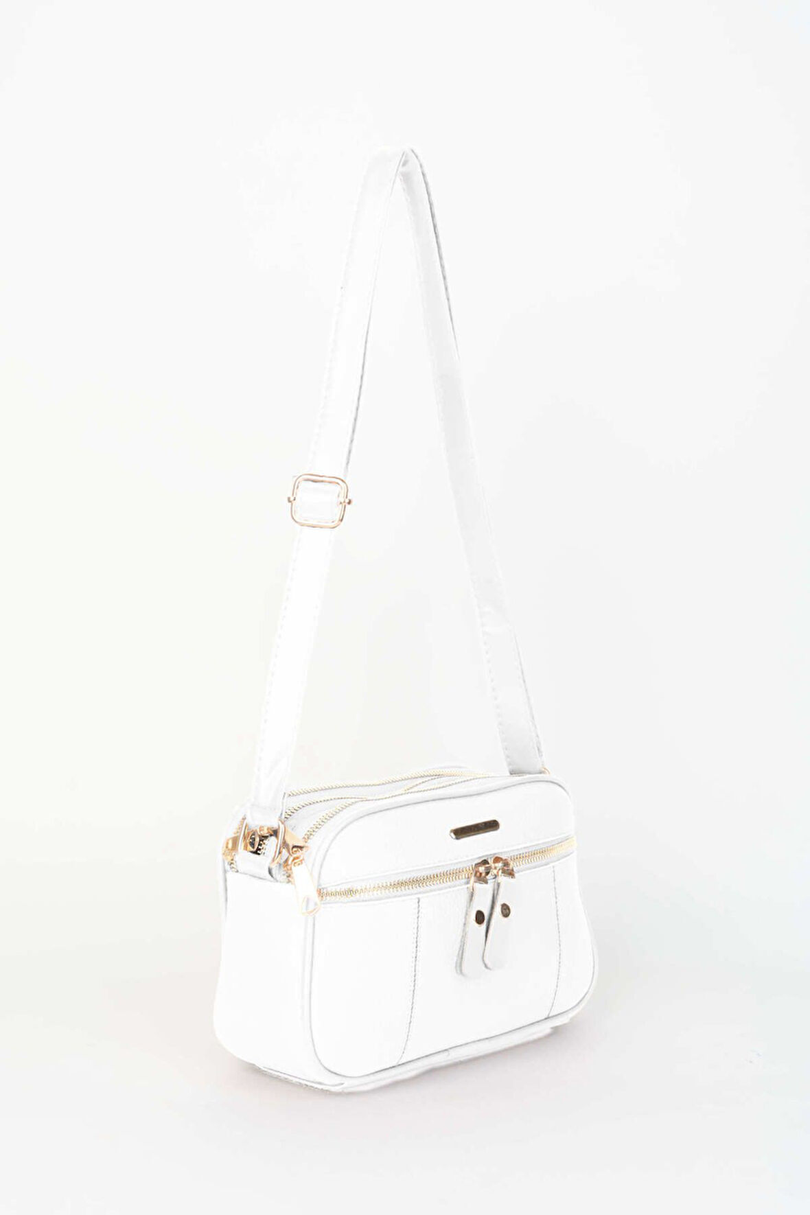 Kadın Sincap Beyaz 4 Bölmeli Suni Deri Orta Boy Fermuar Kapama El Kol Ve Omuz Çantası