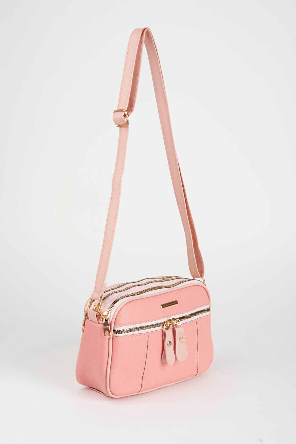 Kadın Sincap Pembe 4 Bölmeli Suni Deri Orta Boy Fermuar Kapama El Kol Ve Omuz Çantası