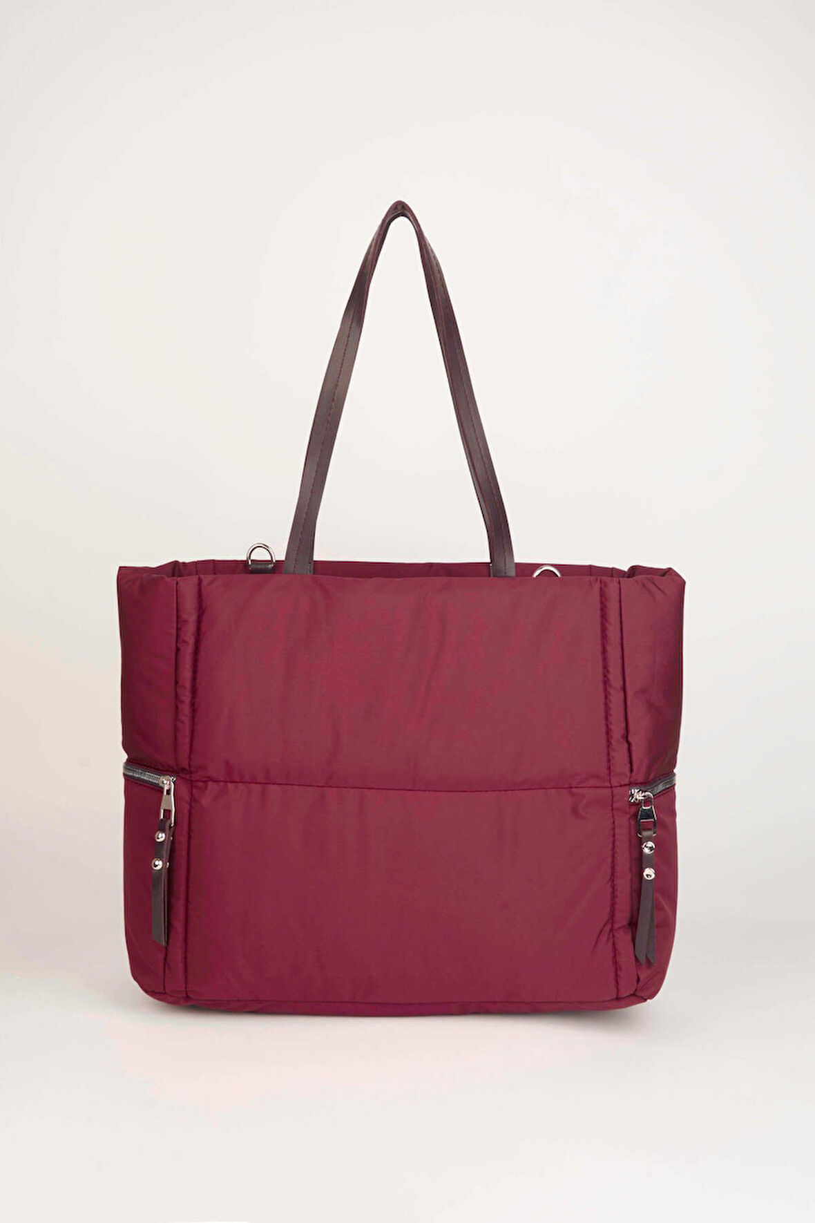 Kadın Bordo 3 Cepli Büyük Boy Astarlı Fermuar Kapama El Kol Ve Omuz Çantası