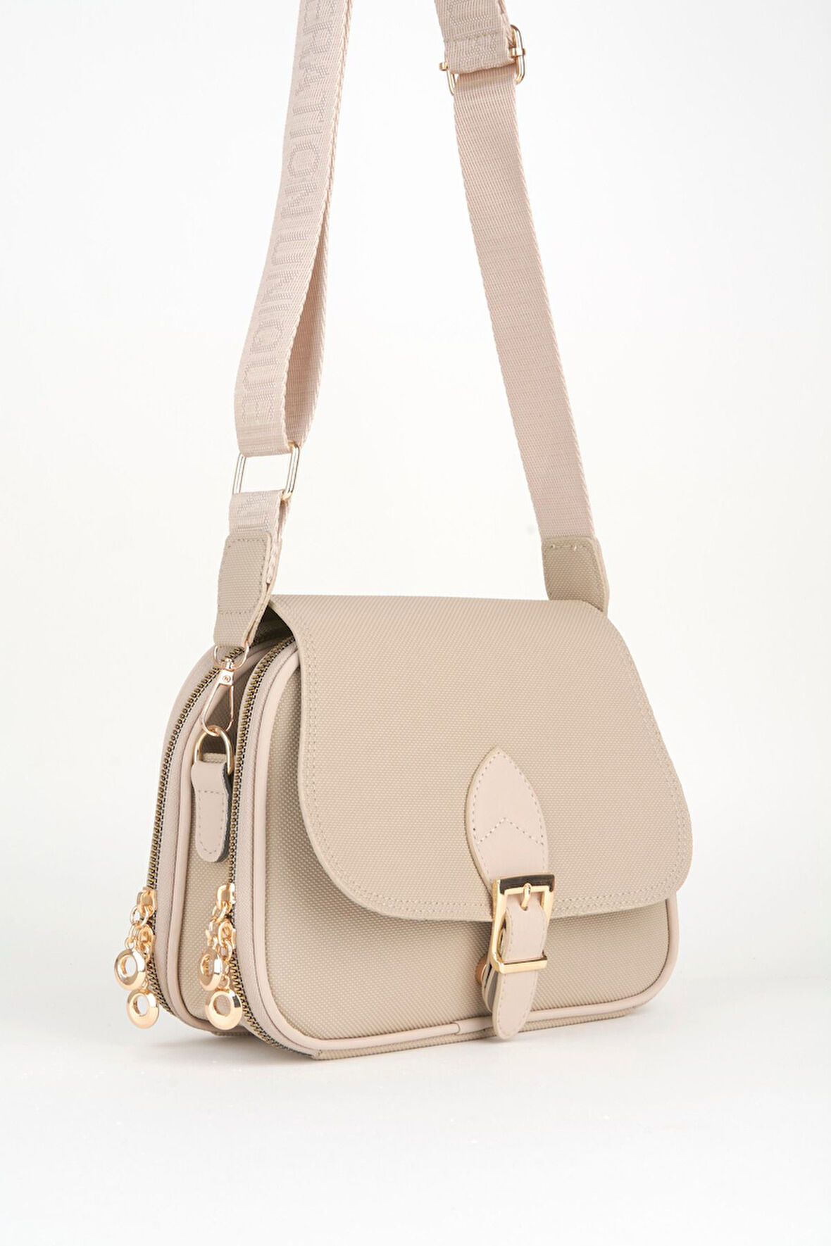 Kadın Yonca Vizon 4 Cepli Kapaklı Kolon Askılı Fermuar ve Çıt Çıt Kapama El Kol Ve Omuz Çantası