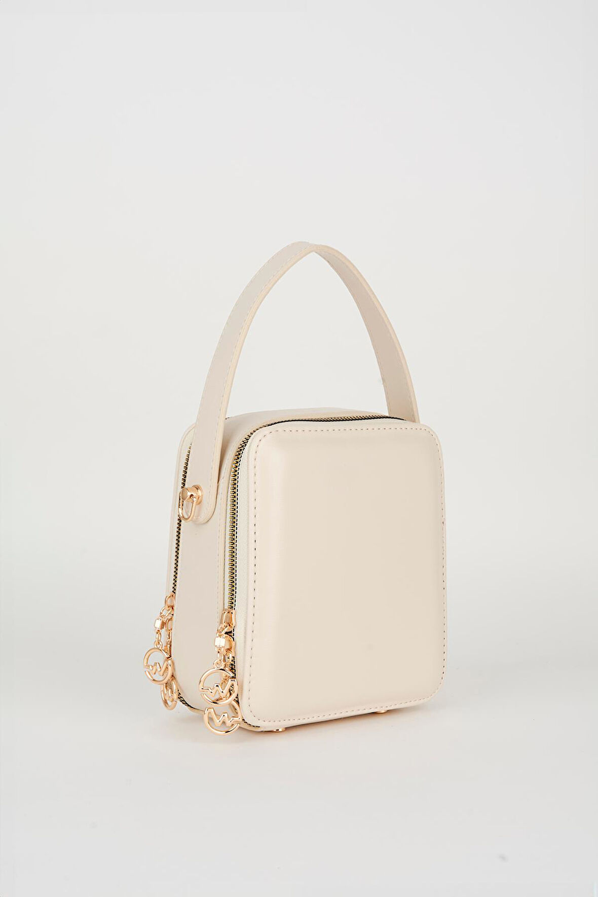 Kadın Hazer Krem 3 Bölmeli Astarlı Suni Deri Ayarlanabilir Askılı Fermuar Kapama El Ve Omuz Çantası