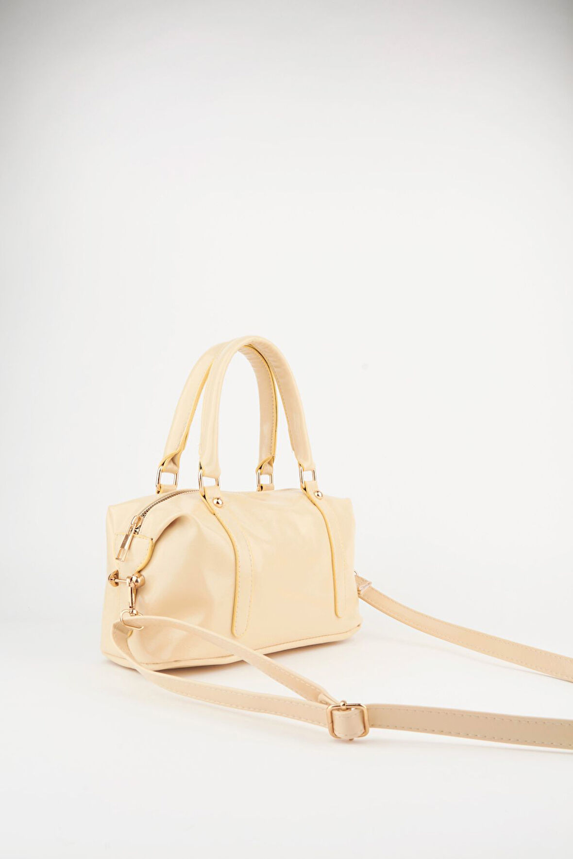 Kadın Ortanca Sarı Tasarım Rugan Deri Astarlı Fermuar Kapama El Kol Ve Omuz Çantası