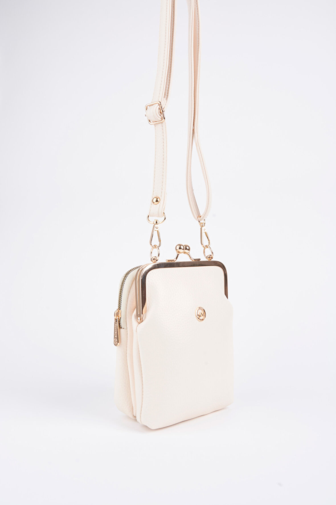 Kadın Mirket Krem 3 Gözlü Burslu Astarlı Fermuar Kapama El Kol Ve Omuz Çantası