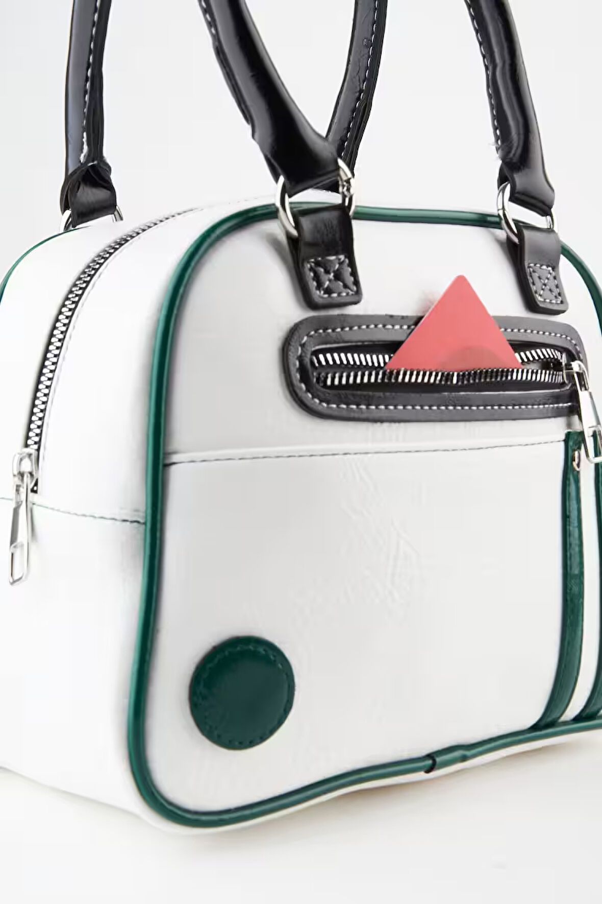 Kadın Beyaz Yeşil Retro Spor Ayarlanabilir Askılı Fermuar Kapama El Kol Ve Omuz Çantası