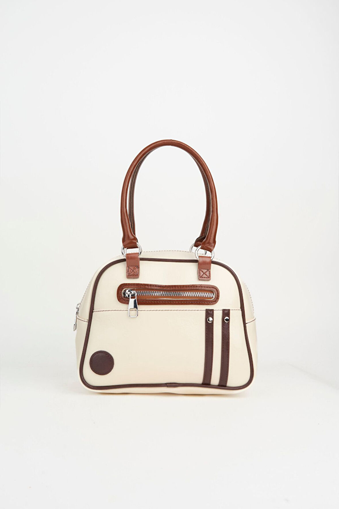 Kadın Krem Retro Spor Ayarlanabilir Askılı Fermuar Kapama El Kol Ve Omuz Çantası