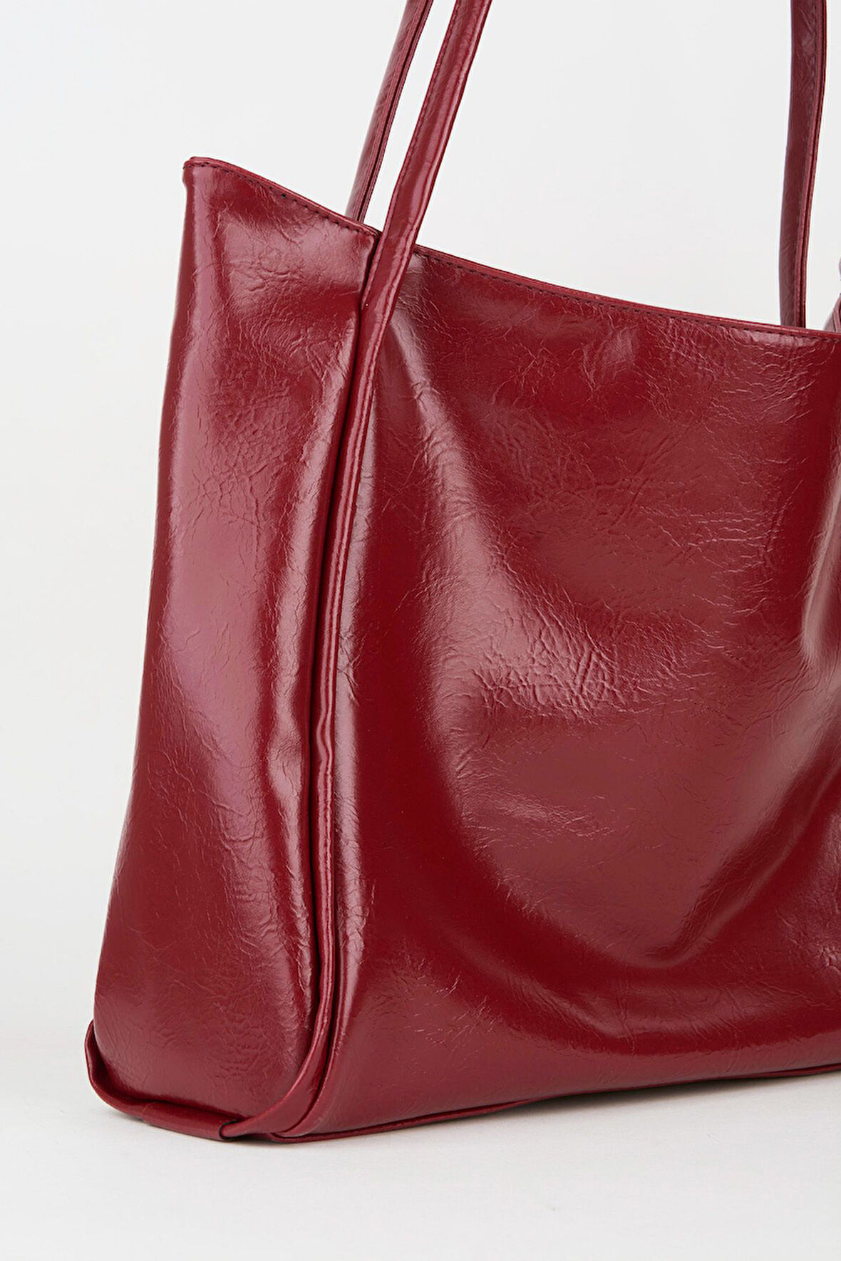 Kadın Torba Bordo Kırışık Suni Deri Büyük Boy Fermuar Kapama El Kol Ve Omuz Çantası