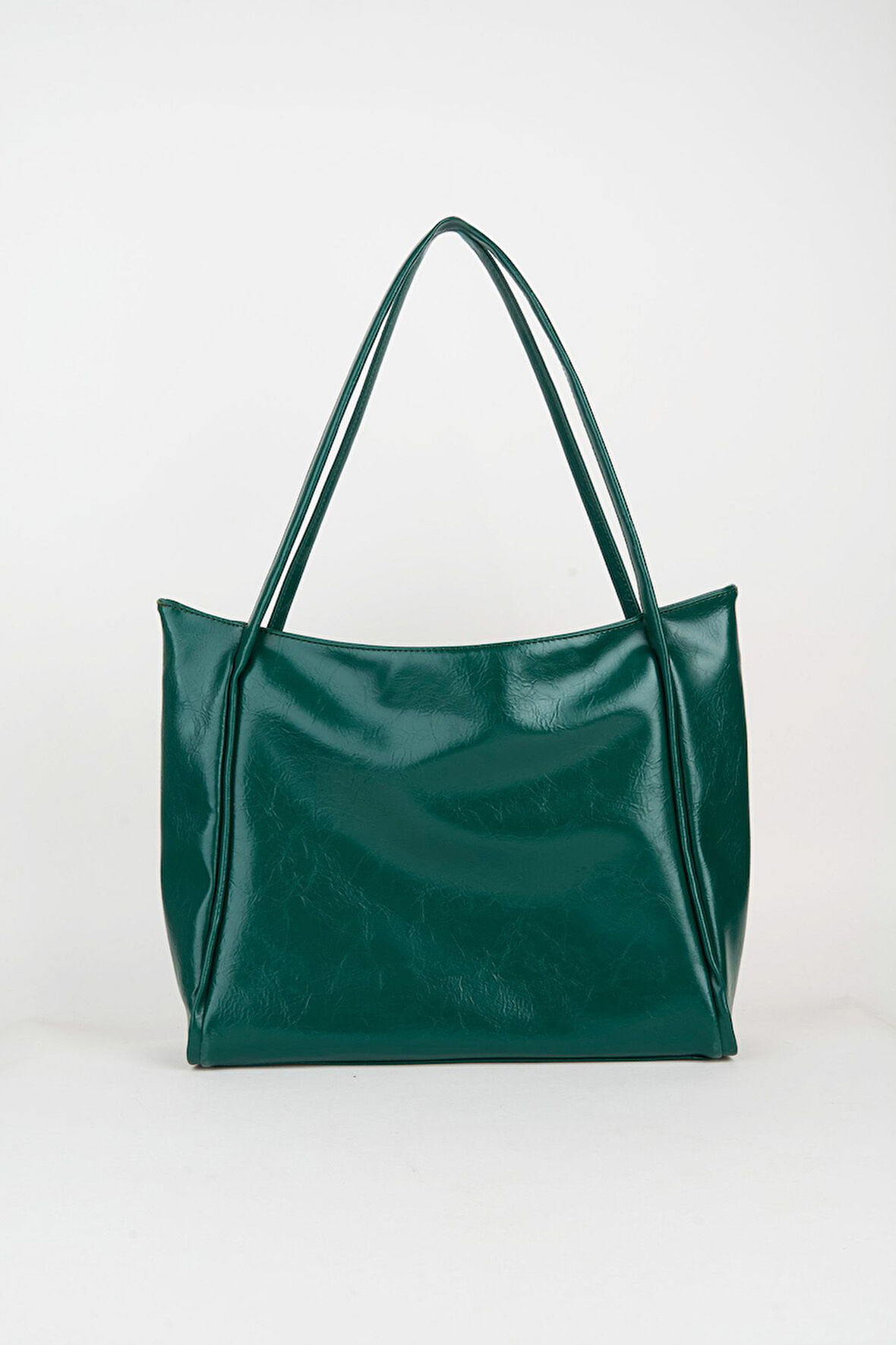 Kadın Torba Yeşil Kırışık Suni Deri Büyük Boy Fermuar Kapama El Kol Ve Omuz Çantası