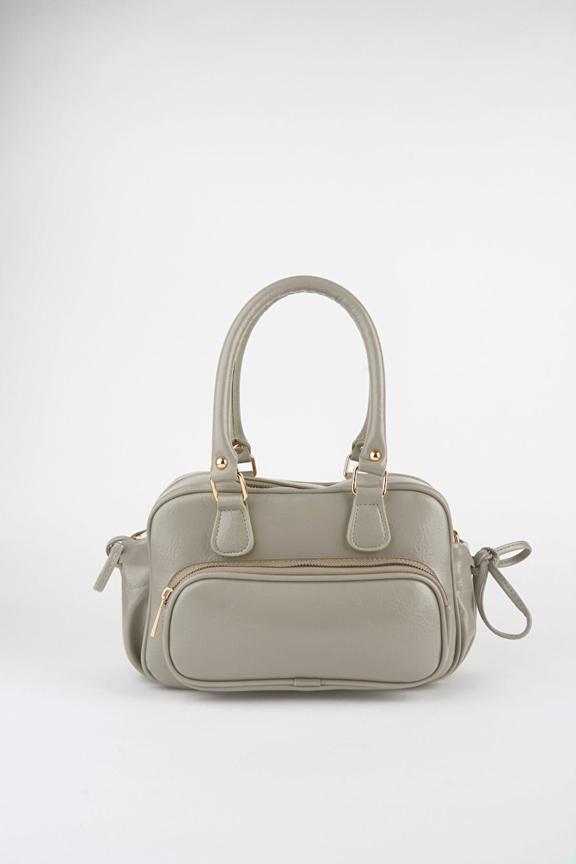 Kadın Mila Koyu Çağla Kırışık Parlak Suni Deri Fermuar Kapama Askılı El Kol Ve Omuz Çantası