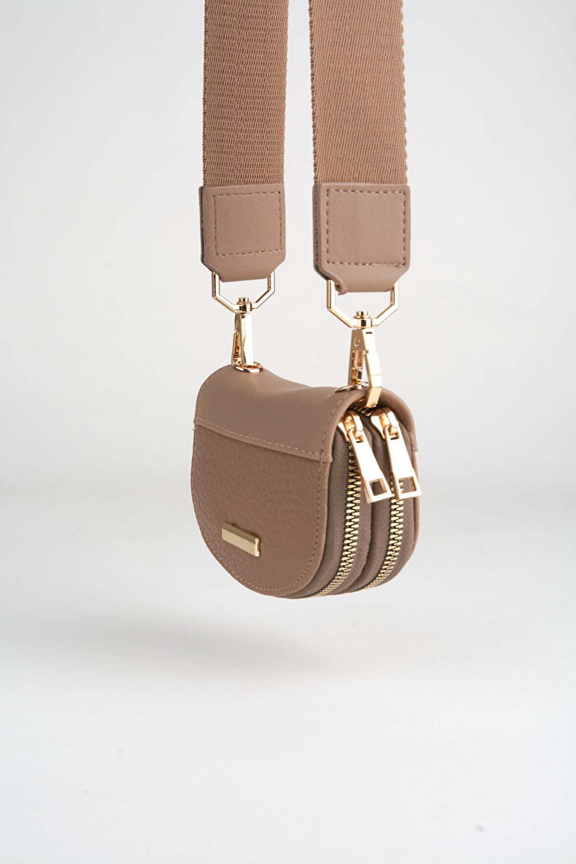 Kadın Vizon Tasarım 2 Bölmeli Mini Boy Fermuar Kapama Cüzdan Ve Omuz Çantası