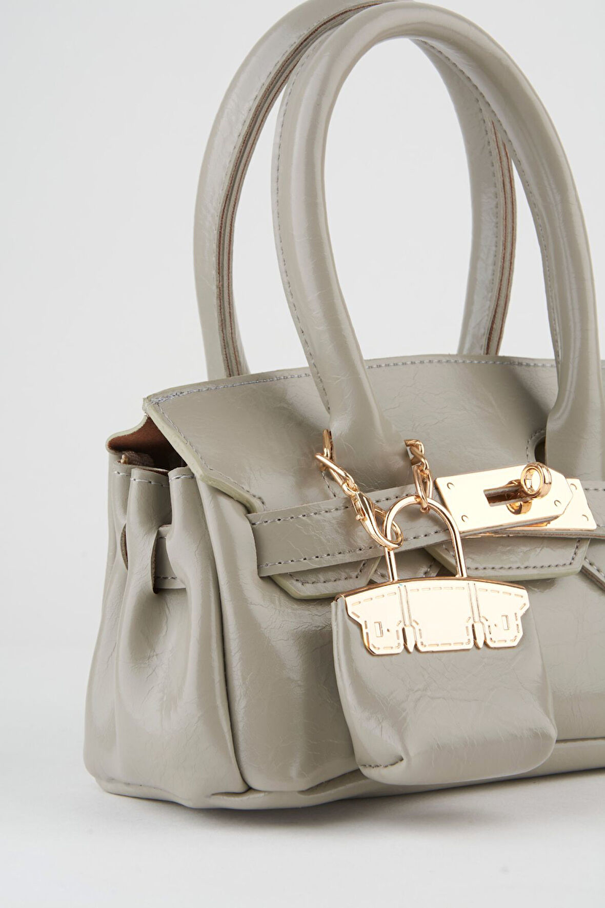 Kadın Kasa Koyu Çağla Charm Hediyeli Tasarım Çevirme Kilit Kapama El Kol Ve Omuz Çantası