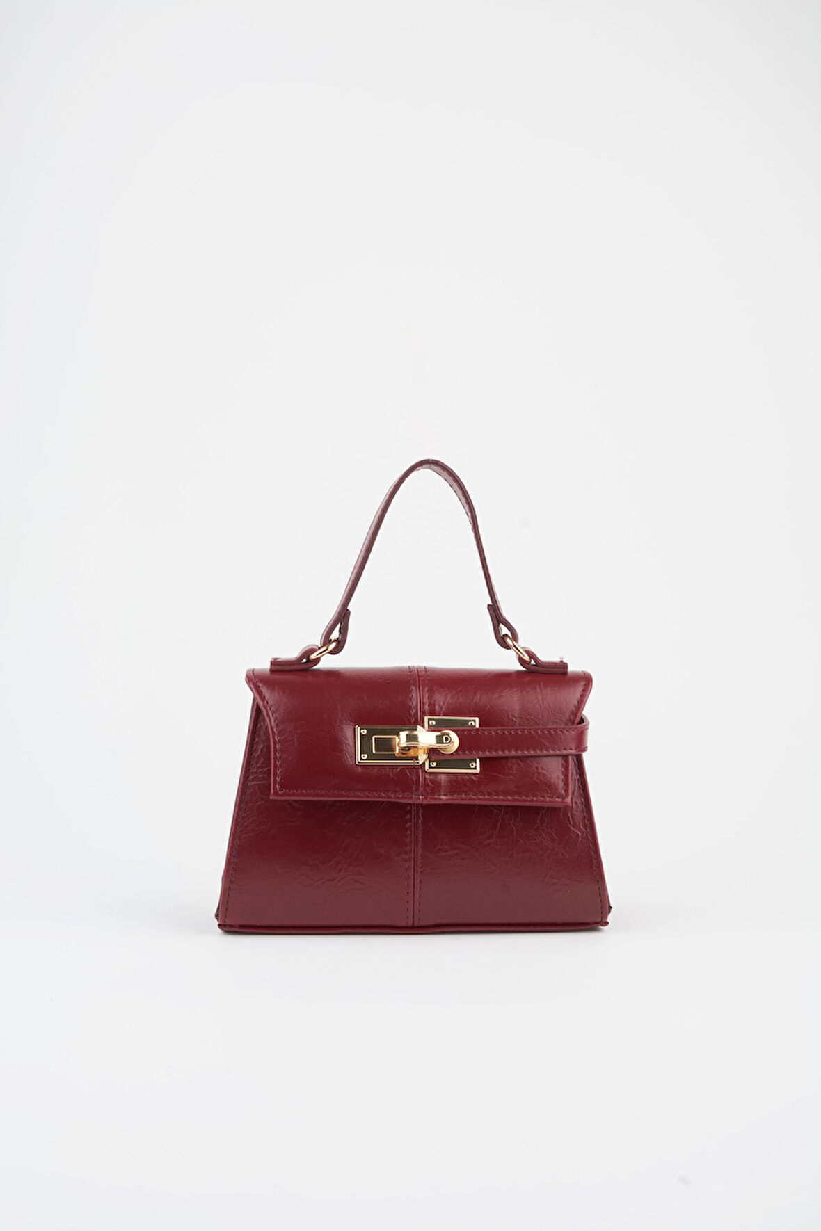 Kadın Nergis Bordo Tasarım Kilit Çıt Çıt Kapama Suni Deri Astarlı El Kol Ve Omuz Çantası