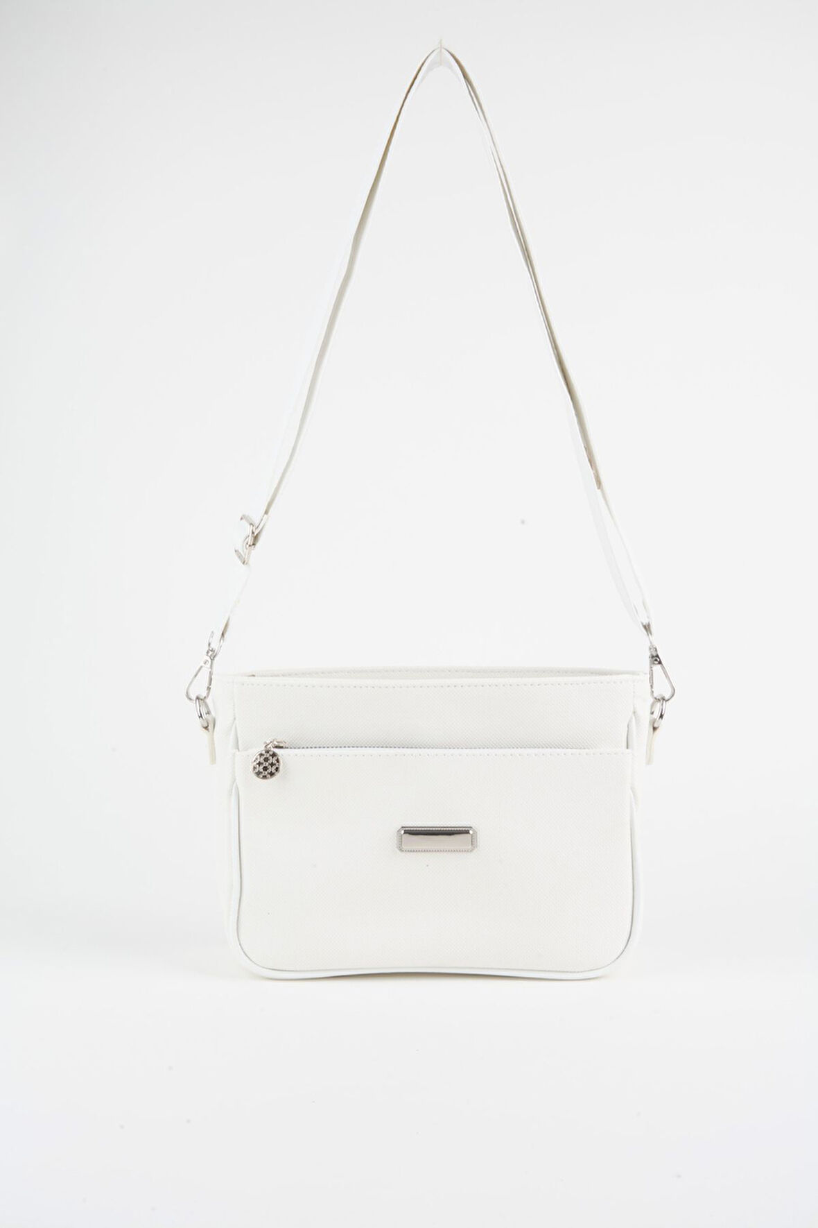 Kadın Zambak Beyaz 3 Bölmeli Astarlı Lacost Deri Fermuar Kapama El Kol Ve Omuz Çantası