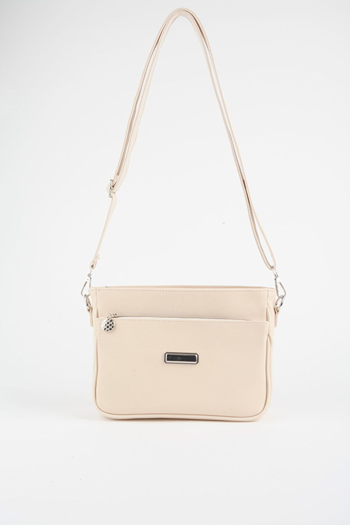 Kadın Zambak Krem 3 Bölmeli Astarlı Lacost Deri Fermuar Kapama El Kol Ve Omuz Çantası