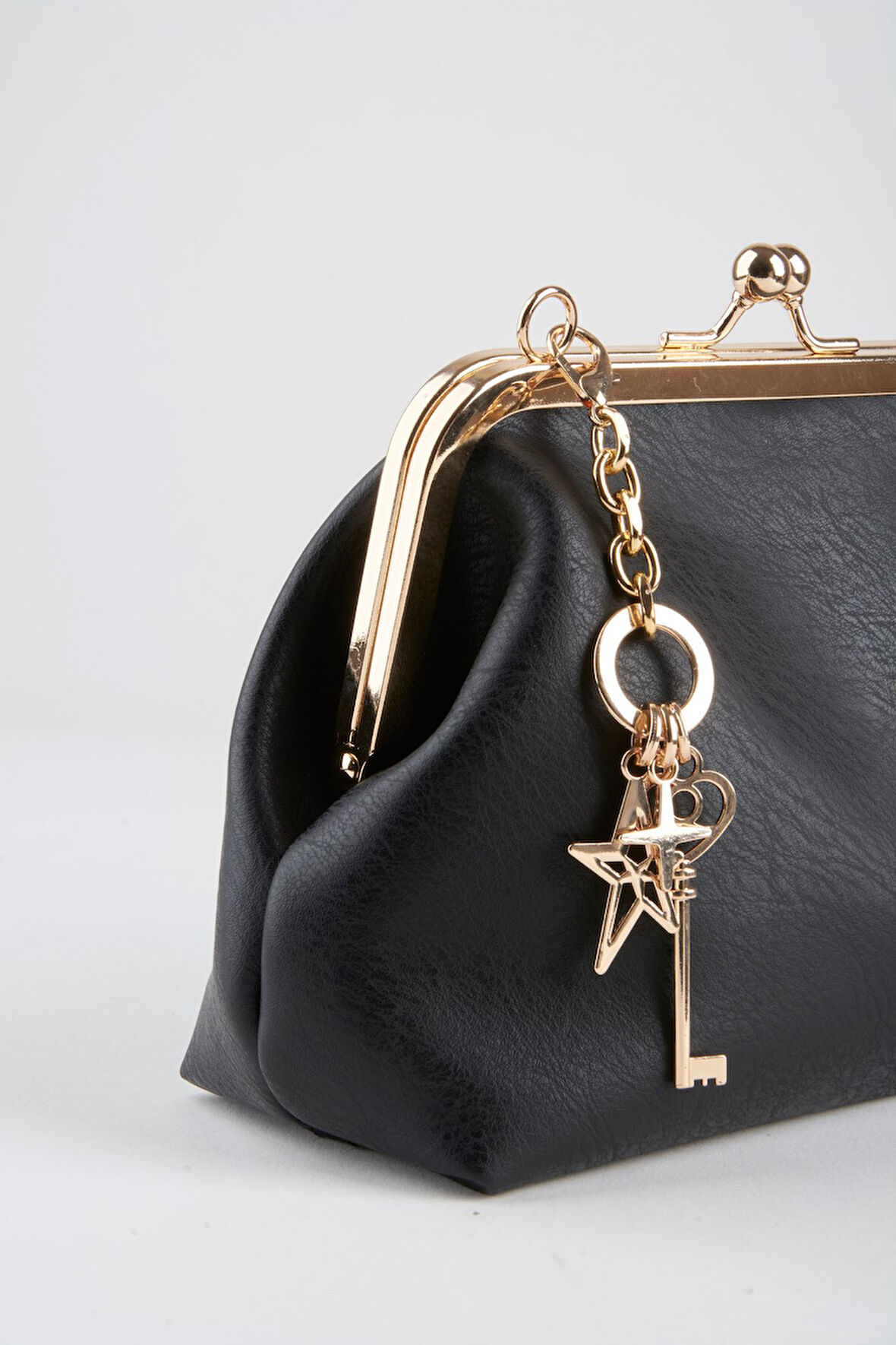 Kadın Siyah Anahtar Charm Hediyeli Burs Kapama Astarlı El Kol Ve Omuz Çantası