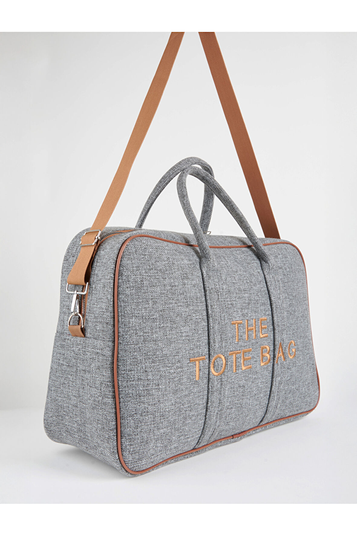 Unisex Gri Taba Okul İş Anne Bebek Büyük Boy Fermuar Kapama El Kol Ve Omuz Çantası