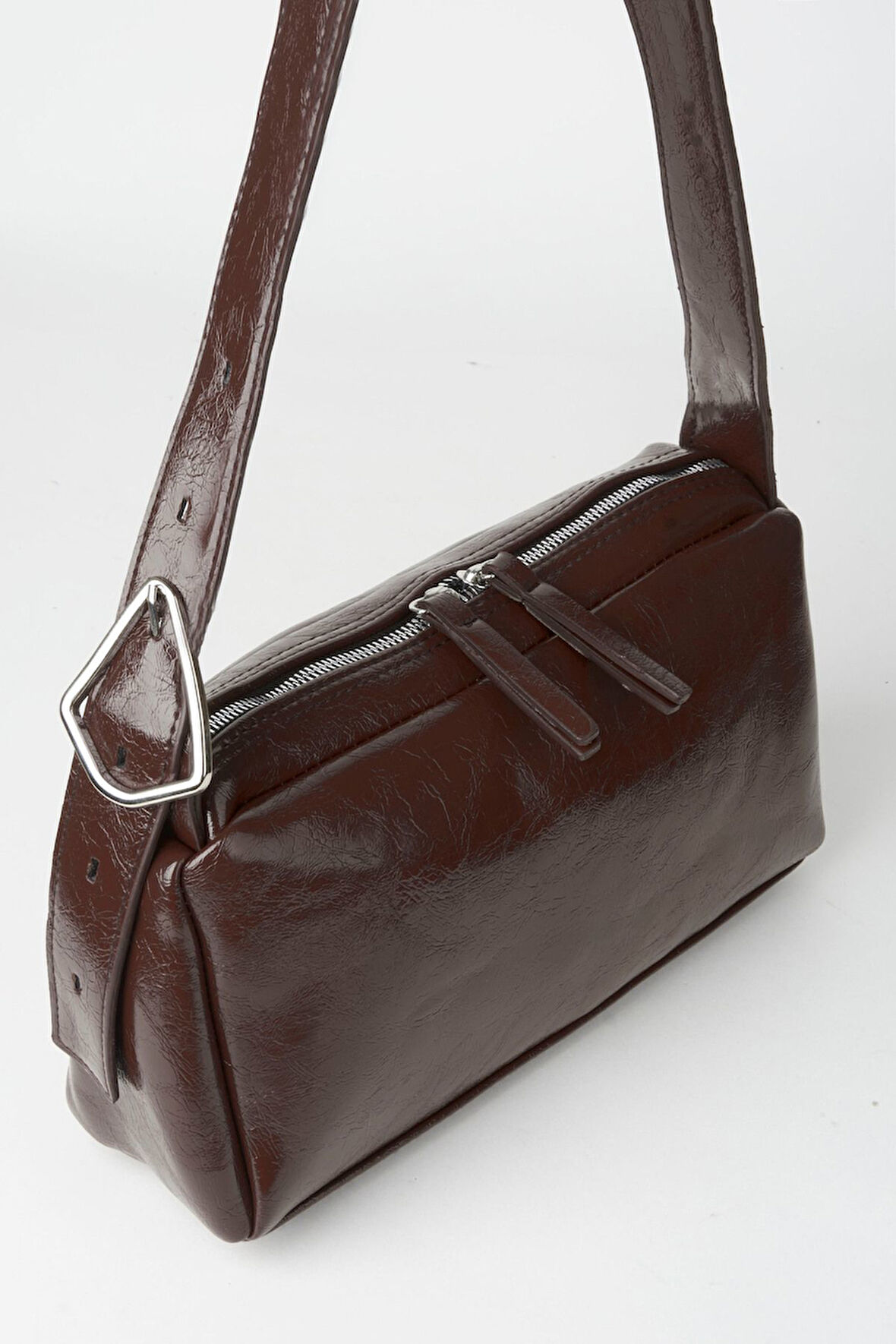 Kadın Hatmi Acı Kahve Baget Tasarım Askılı Astarlı Suni Deri Fermuar Kapama El Ve Omuz Çantası