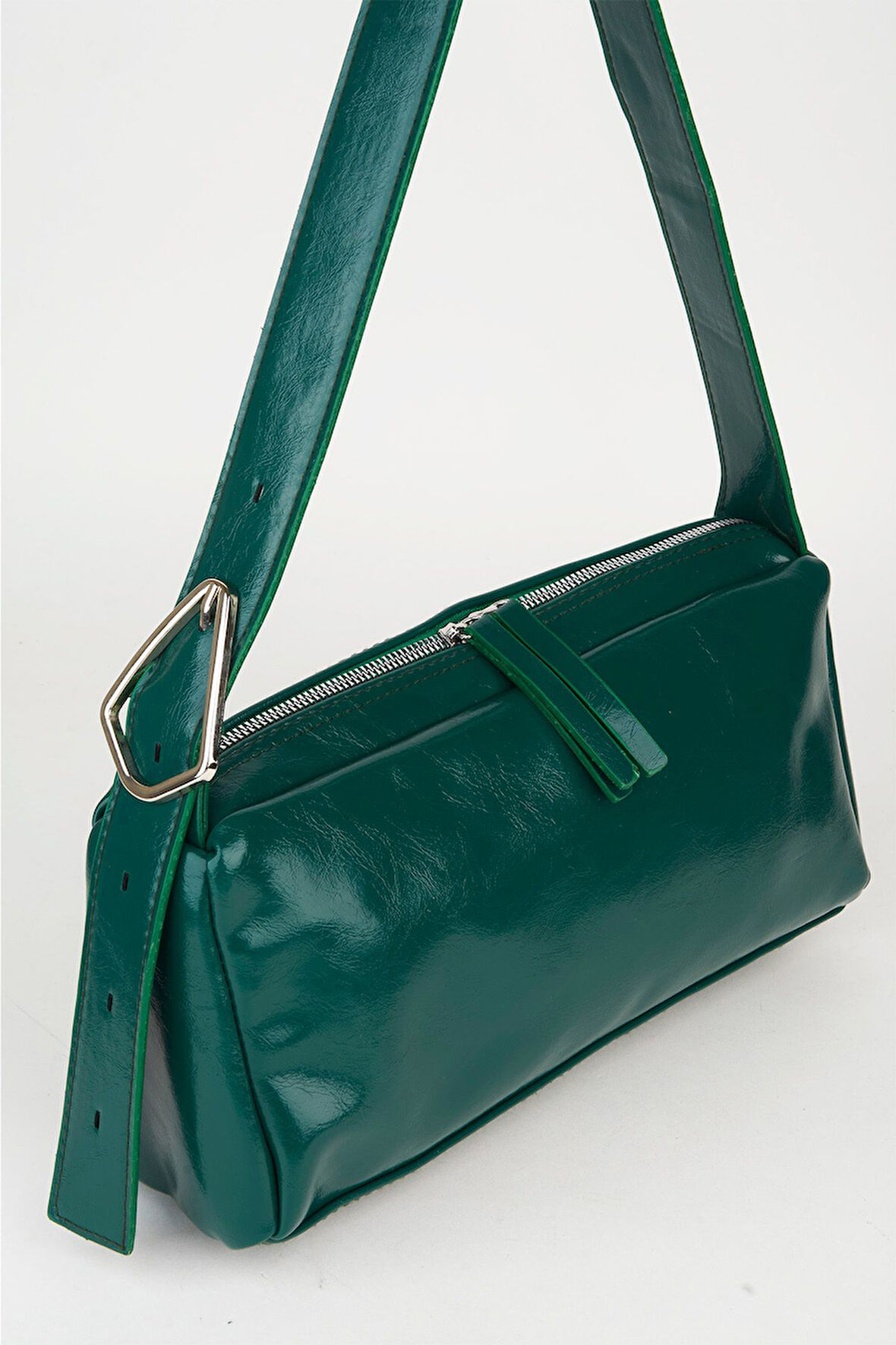 Kadın Hatmi Yeşil Baget Tasarım Askılı Astarlı Suni Deri Fermuar Kapama El Ve Omuz Çantası