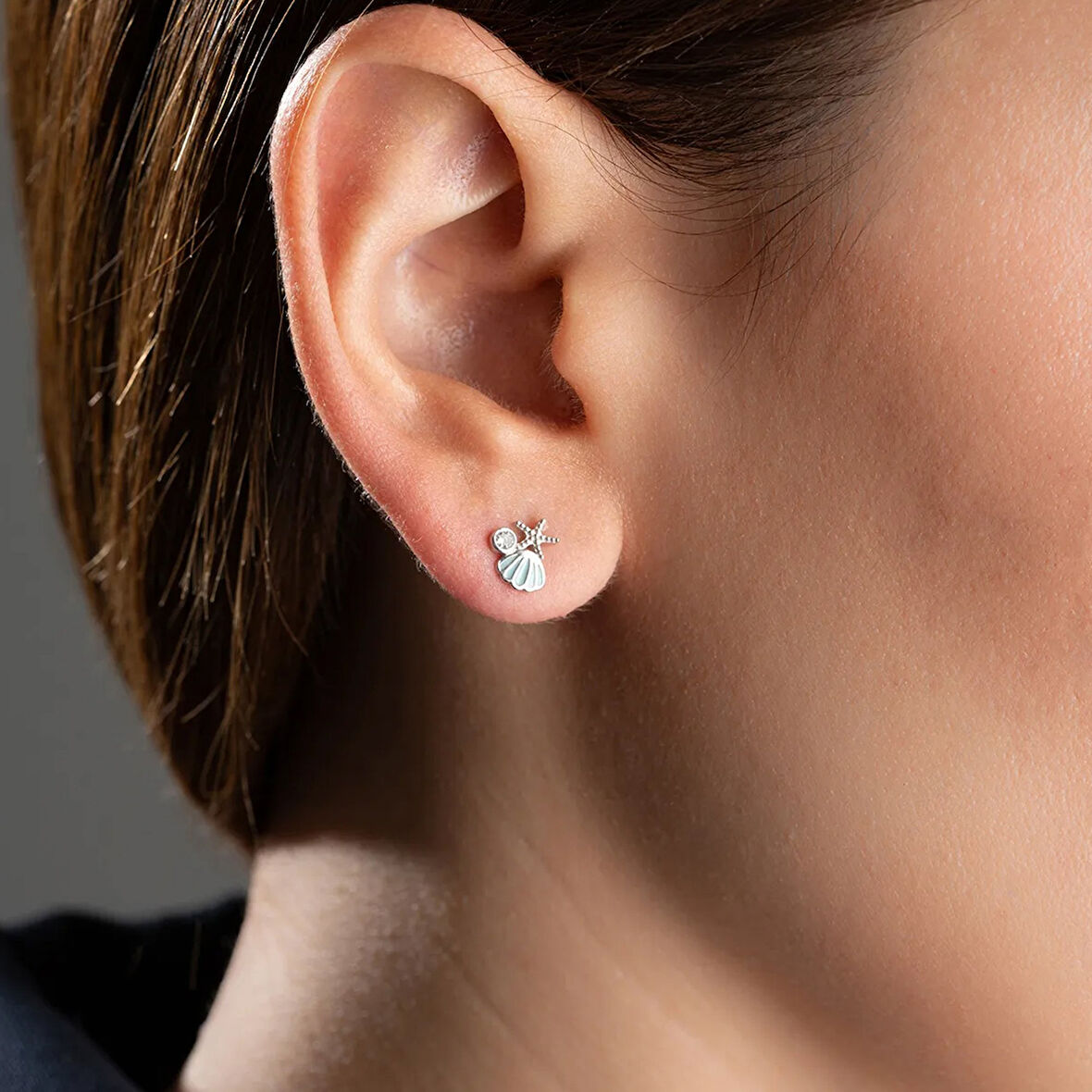 Vaoov 925 Ayar Gümüş İstiridye Kabuğu ve Deniz Yıldızı Küpe