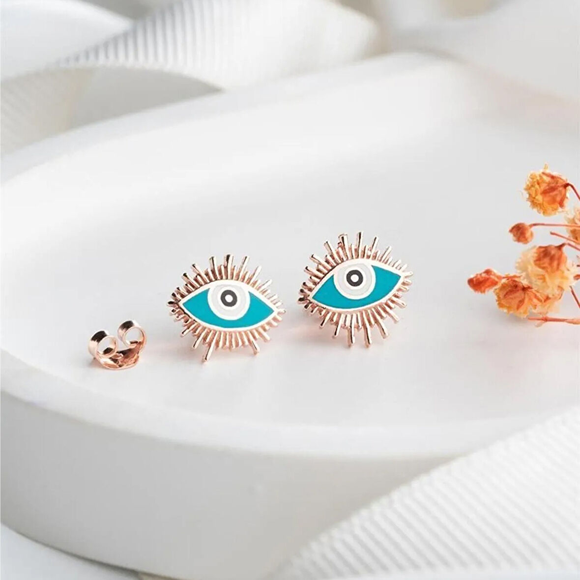 Vaoov 925 Ayar Gümüş Mavi Mineli Göz Küpe