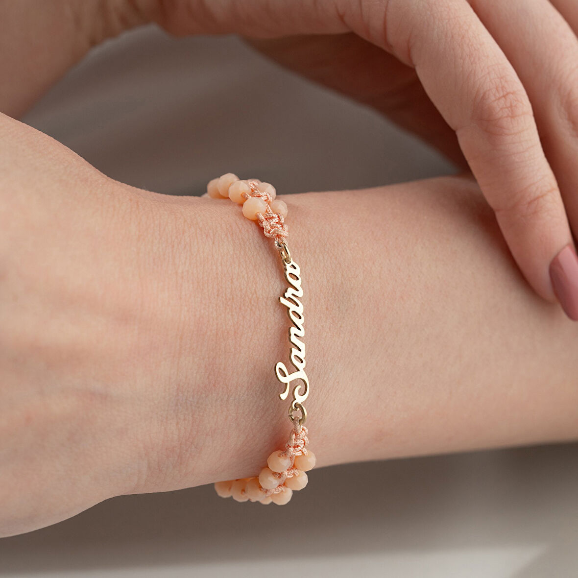 Vaoov 925 Ayar Gümüş Boncuklu Makrome örme İsim Bileklik