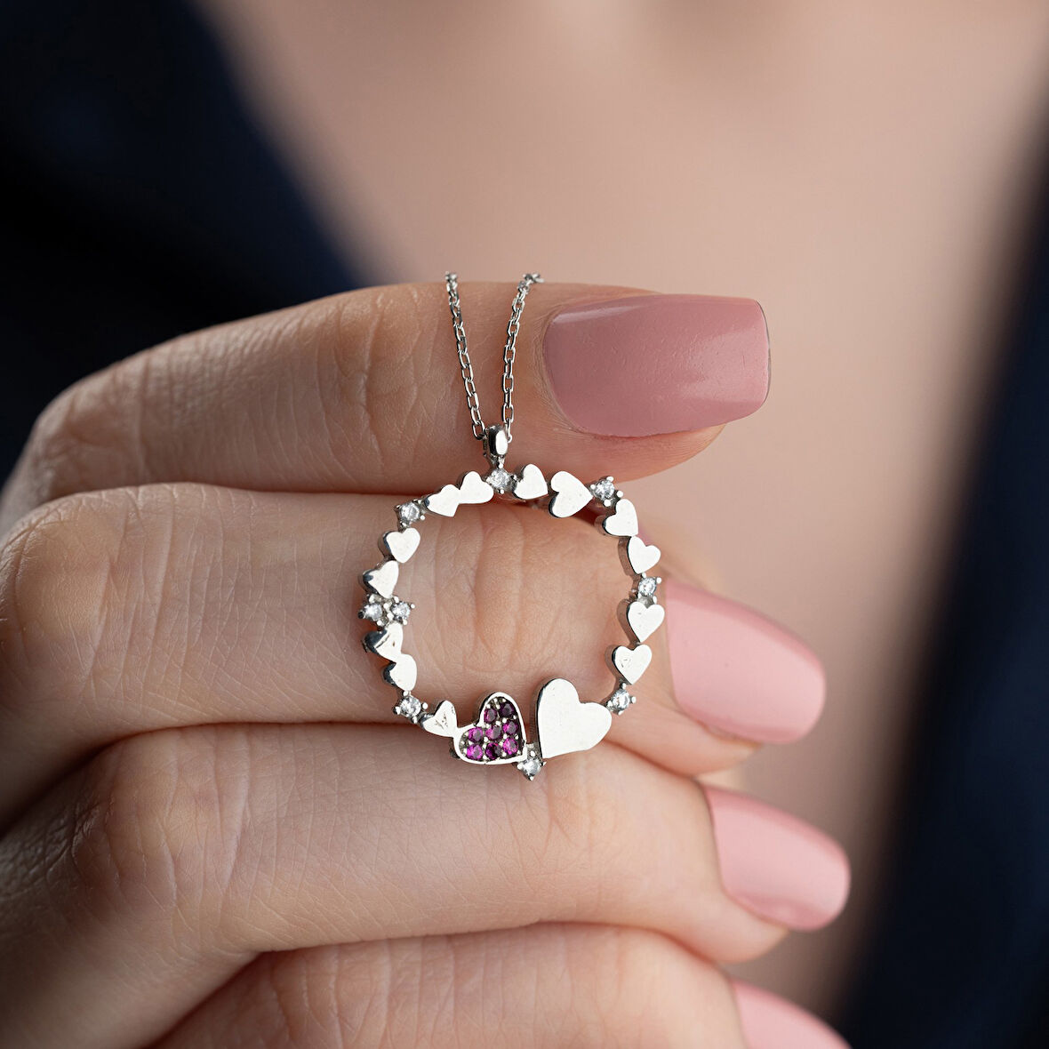 Vaoov 925 Ayar Gümüş Kalp Çemberi Kolye