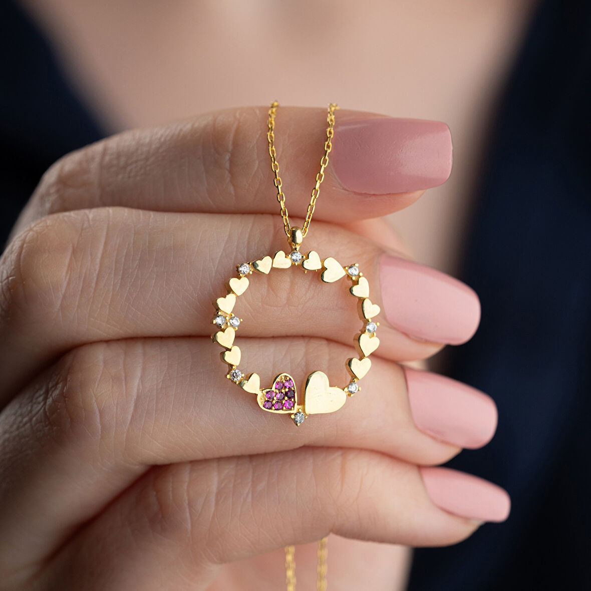 Vaoov 925 Ayar Gümüş Kalp Çemberi Gold Kolye