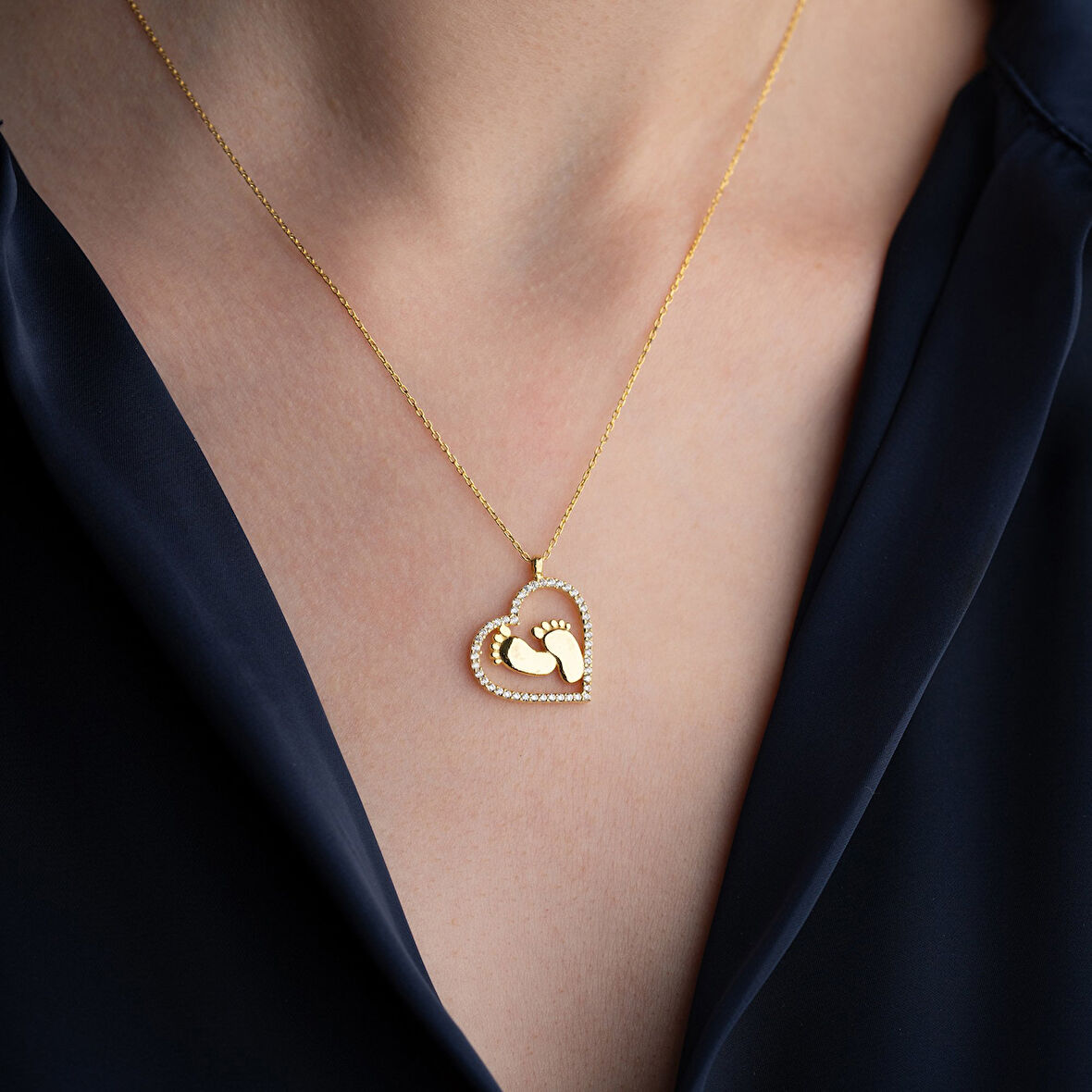 Vaoov 925 Ayar Gümüş Kalpli Bebek Ayağı Kolye