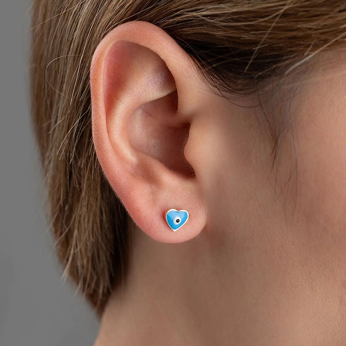 Vaoov 925 Ayar Gümüş Mineli Kalp Nazar Küpe