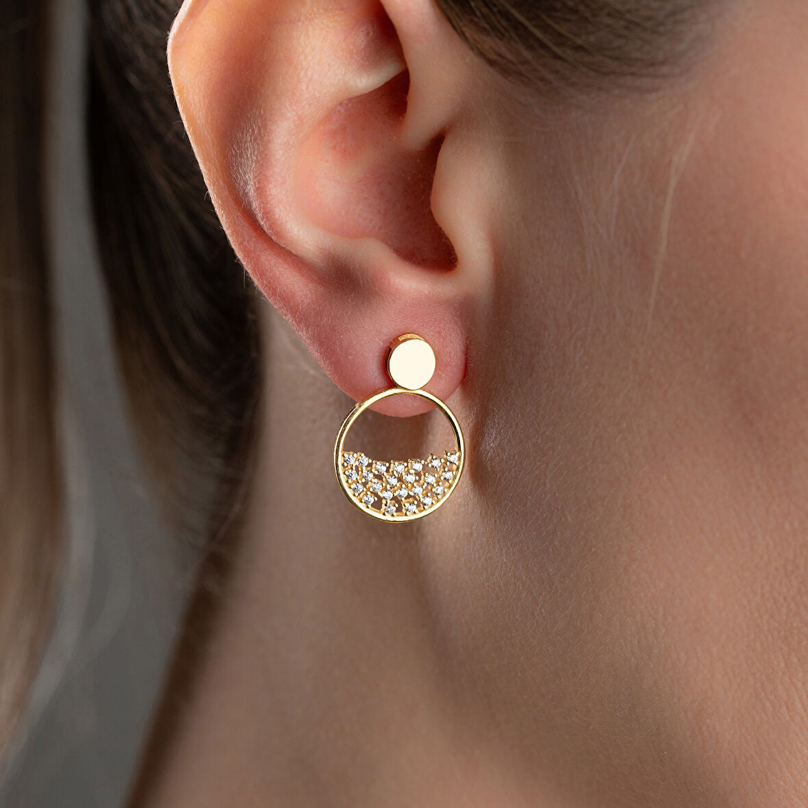 Minimal Tasarımlı Altın Kaplama 925 Ayar Gümüş Halka Küpe