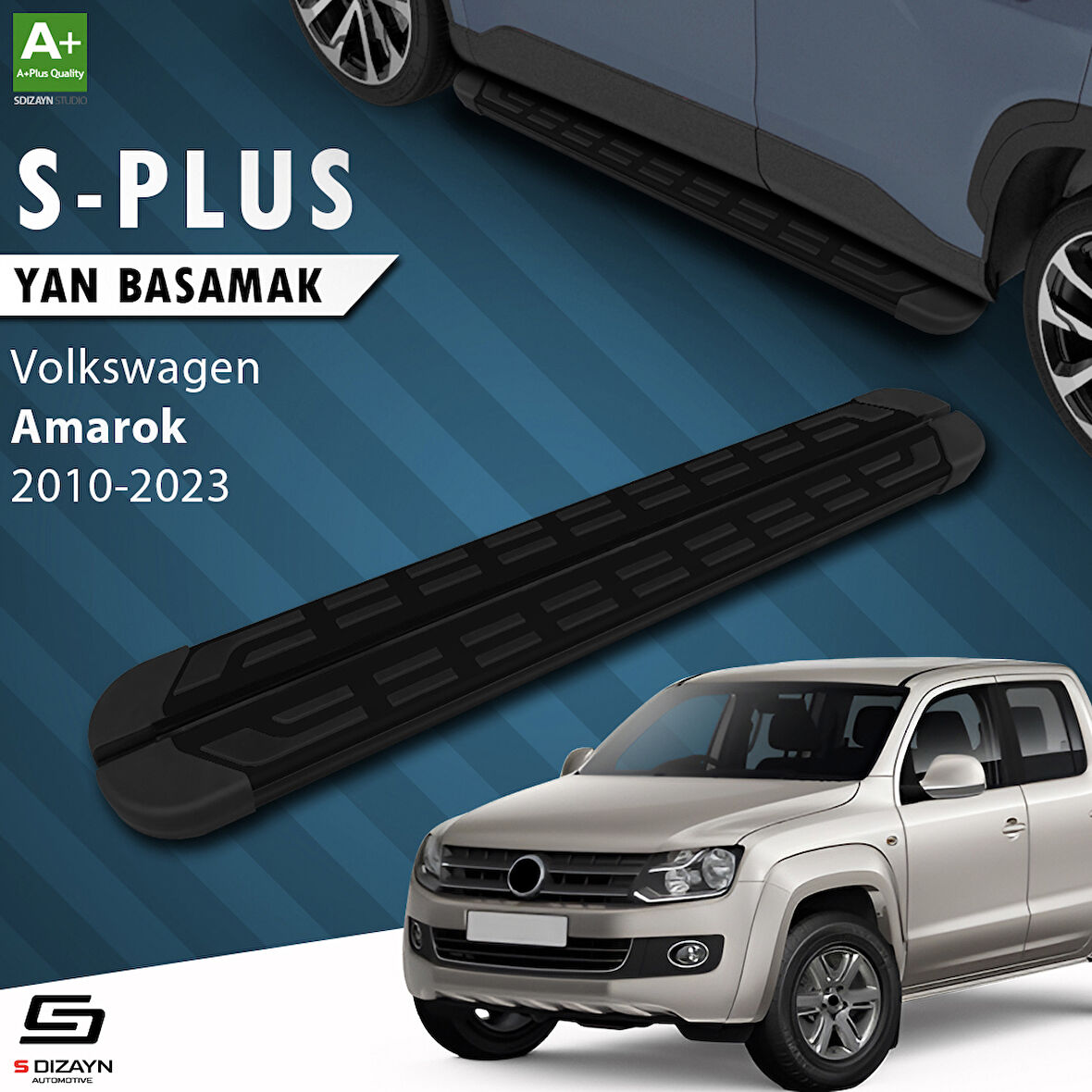 S-Dizayn VW Amarok S-Plus Siyah Yan Basamak 203 Cm 2010-2023 A+ Kalite