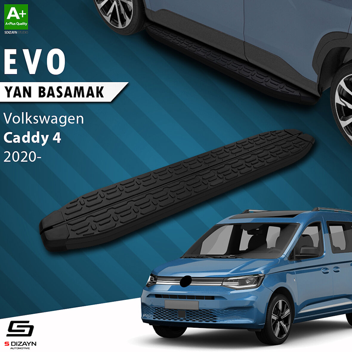 S-Dizayn VW Caddy 4 Evo Siyah Yan Basamak 193 Cm 2020 Üzeri A+ Kalite