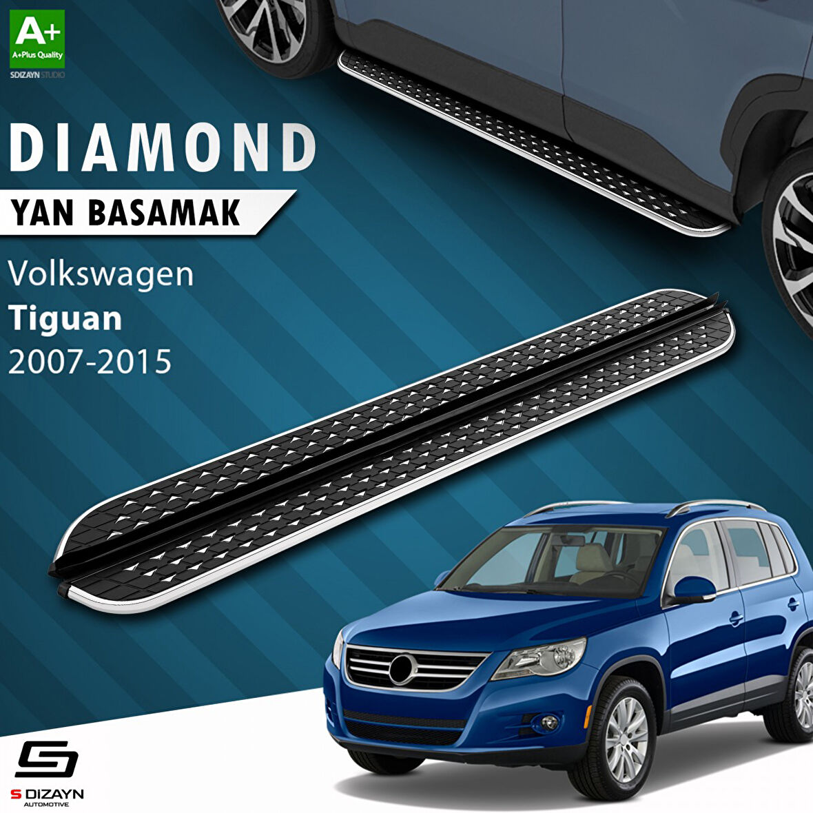 S-Dizayn VW Tiguan Diamond Krom Yan Basamak 173 Cm 2007-2015 A+ Kalite