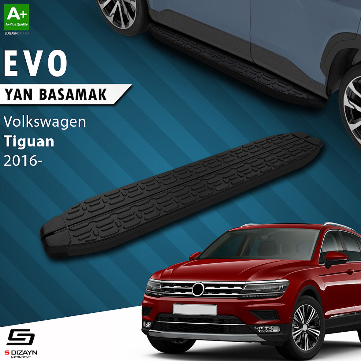S-Dizayn VW Tiguan 2 Evo Siyah Yan Basamak 173 Cm 2016-2024 A+ Kalite