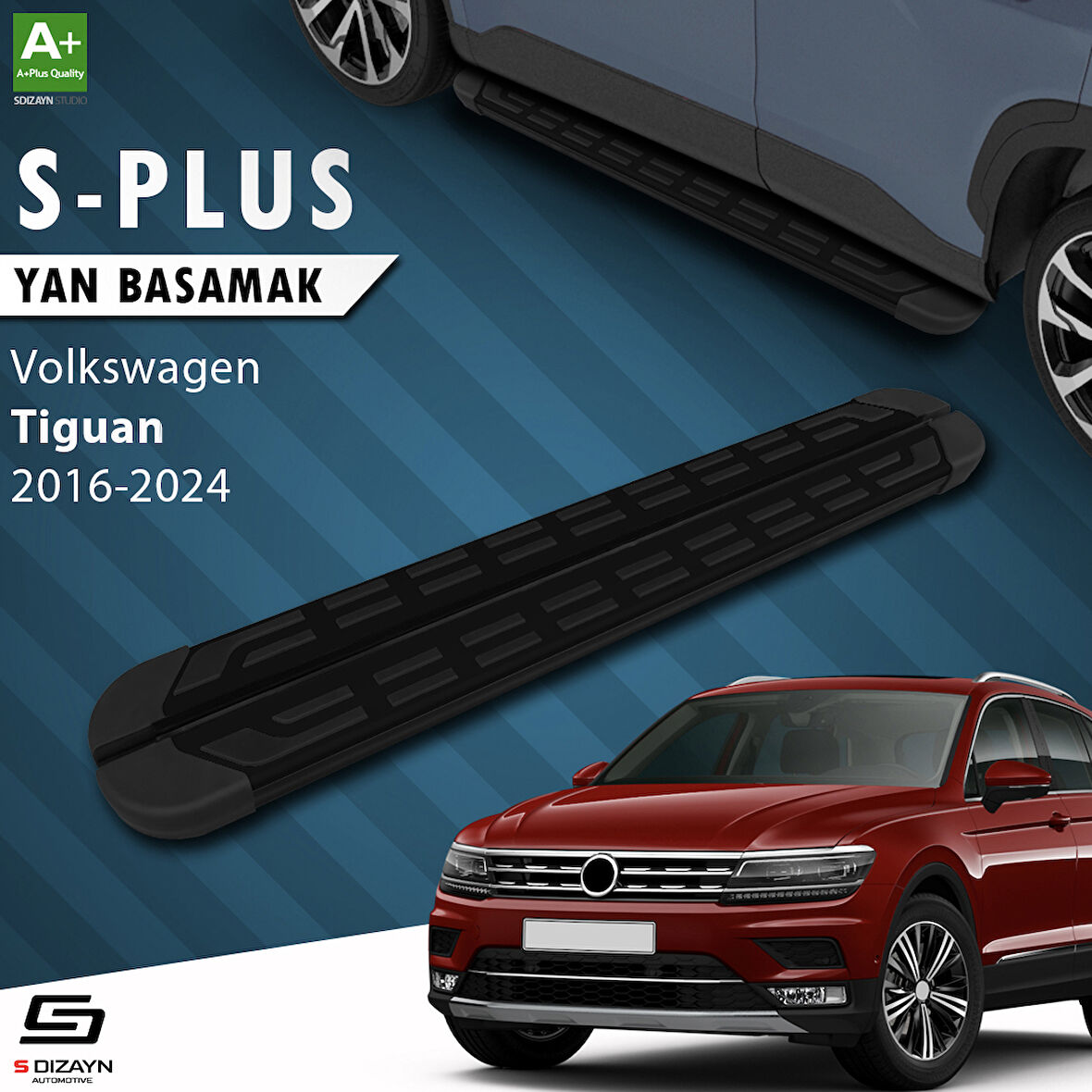 S-Dizayn VW Tiguan 2 S-Plus Siyah Yan Basamak 173 Cm 2016-2024 A+ Kalite