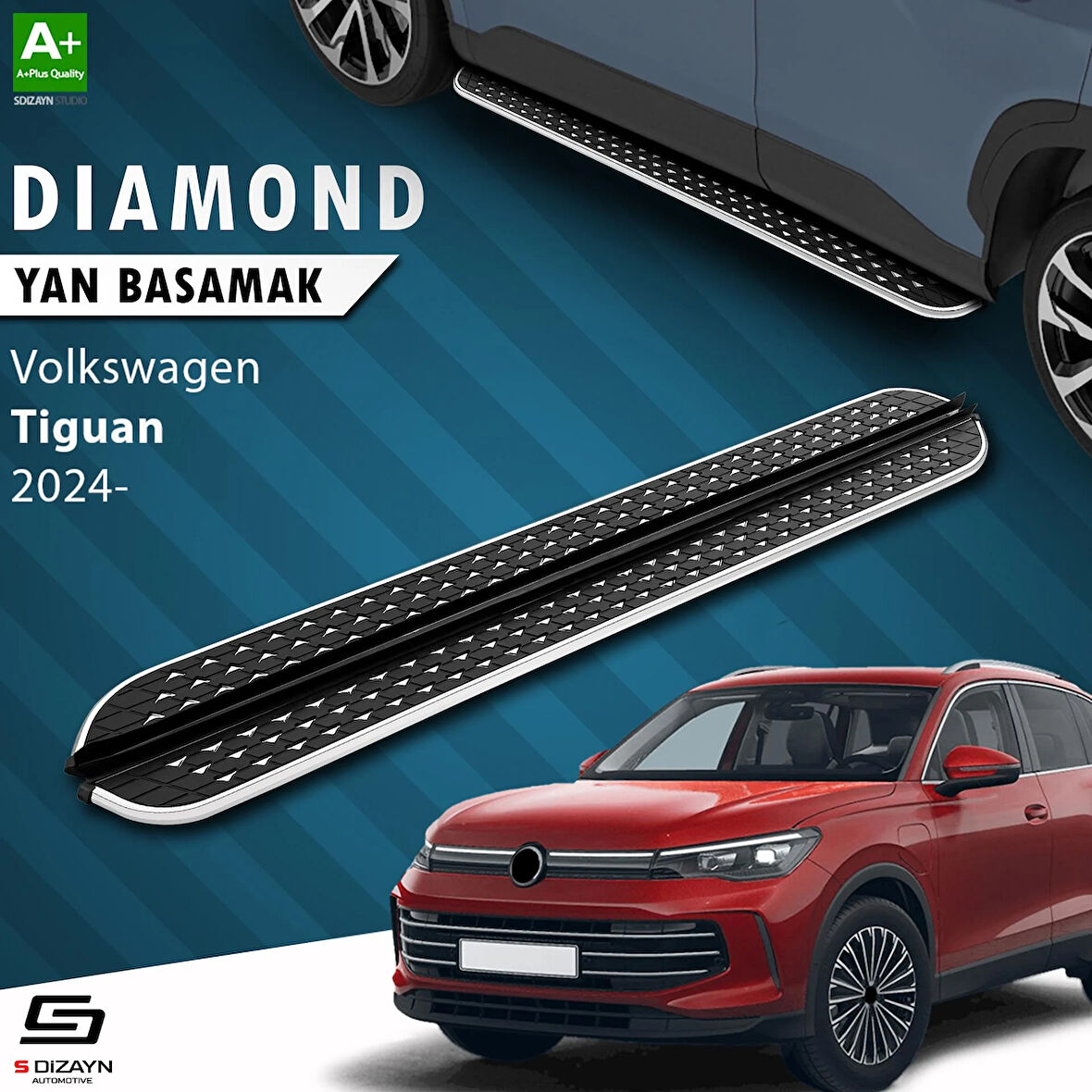 S-Dizayn VW Tiguan 3 Diamond Krom Yan Basamak 183 Cm 2024 Üzeri A+ Kalite
