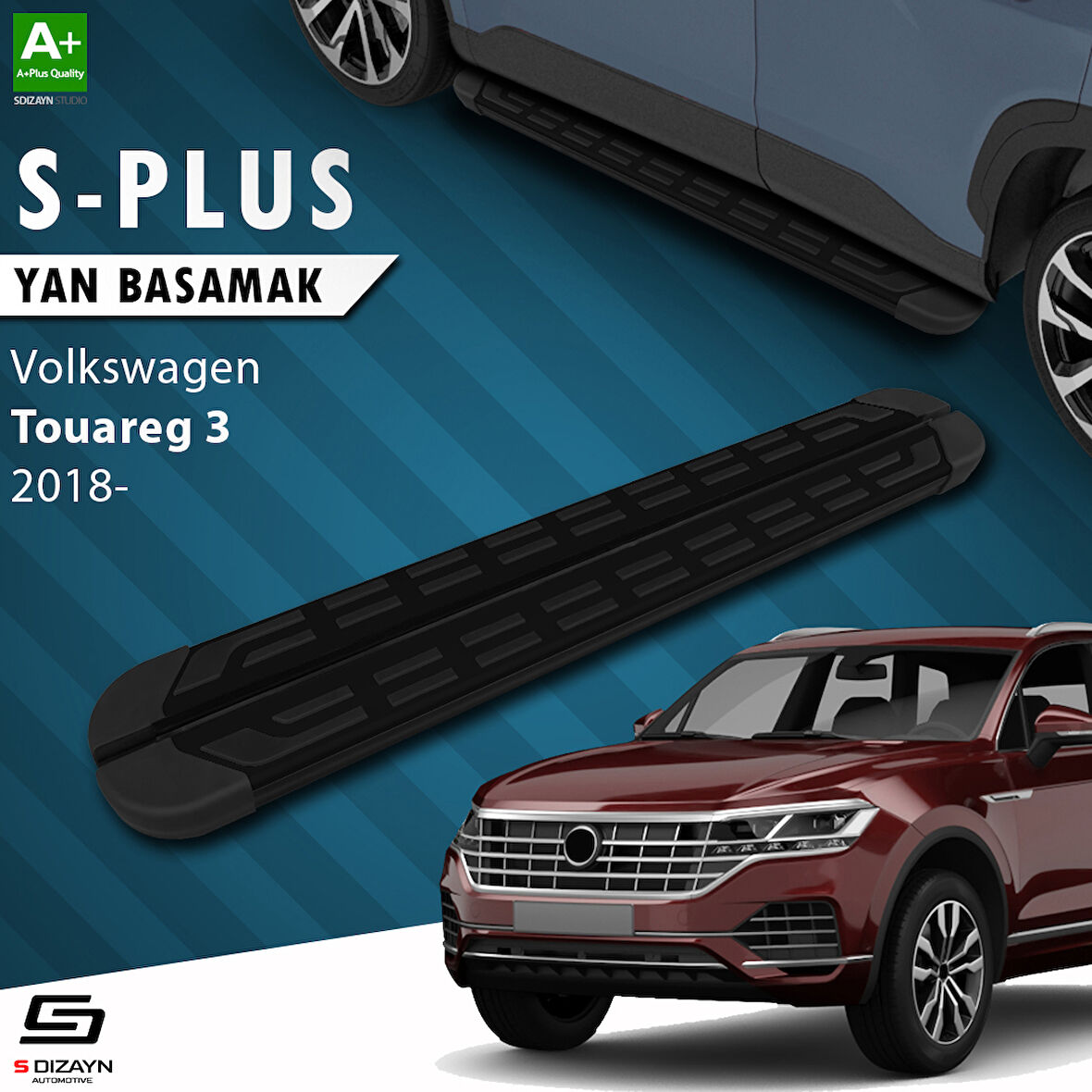 S-Dizayn VW Touareg 3 S-Plus Siyah Yan Basamak 193 Cm 2018 Üzeri A+ Kalite