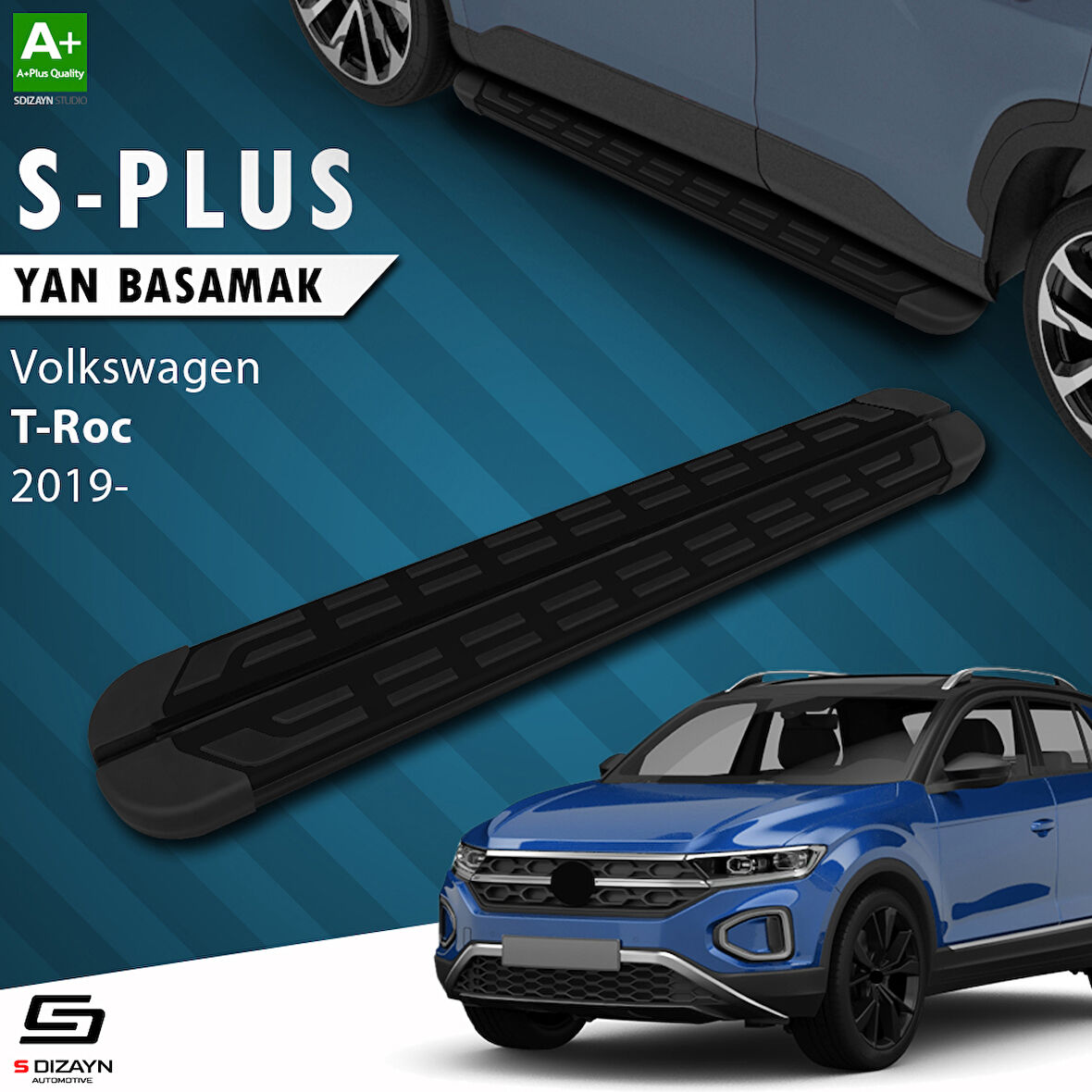 S-Dizayn VW T-Roc S-Plus Siyah Yan Basamak 173 Cm 2019 Üzeri A+ Kalite