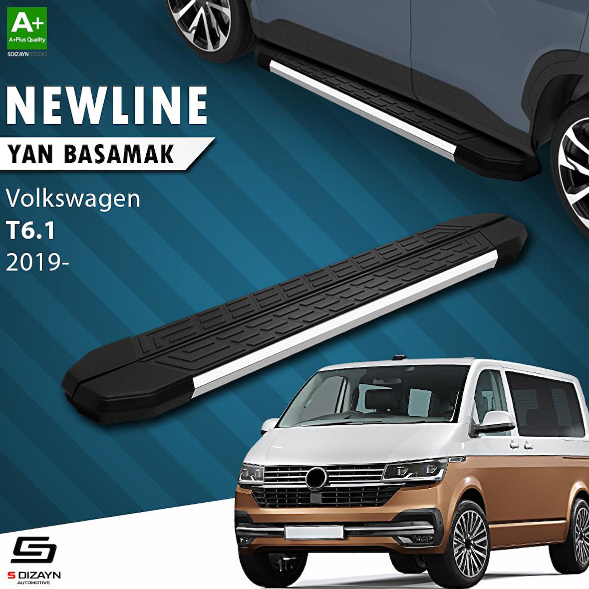 S-Dizayn VW Transporter T6.1 Kısa Şase NewLine Krom Yan Basamak 213 Cm 2019-2025 A+ Kalite