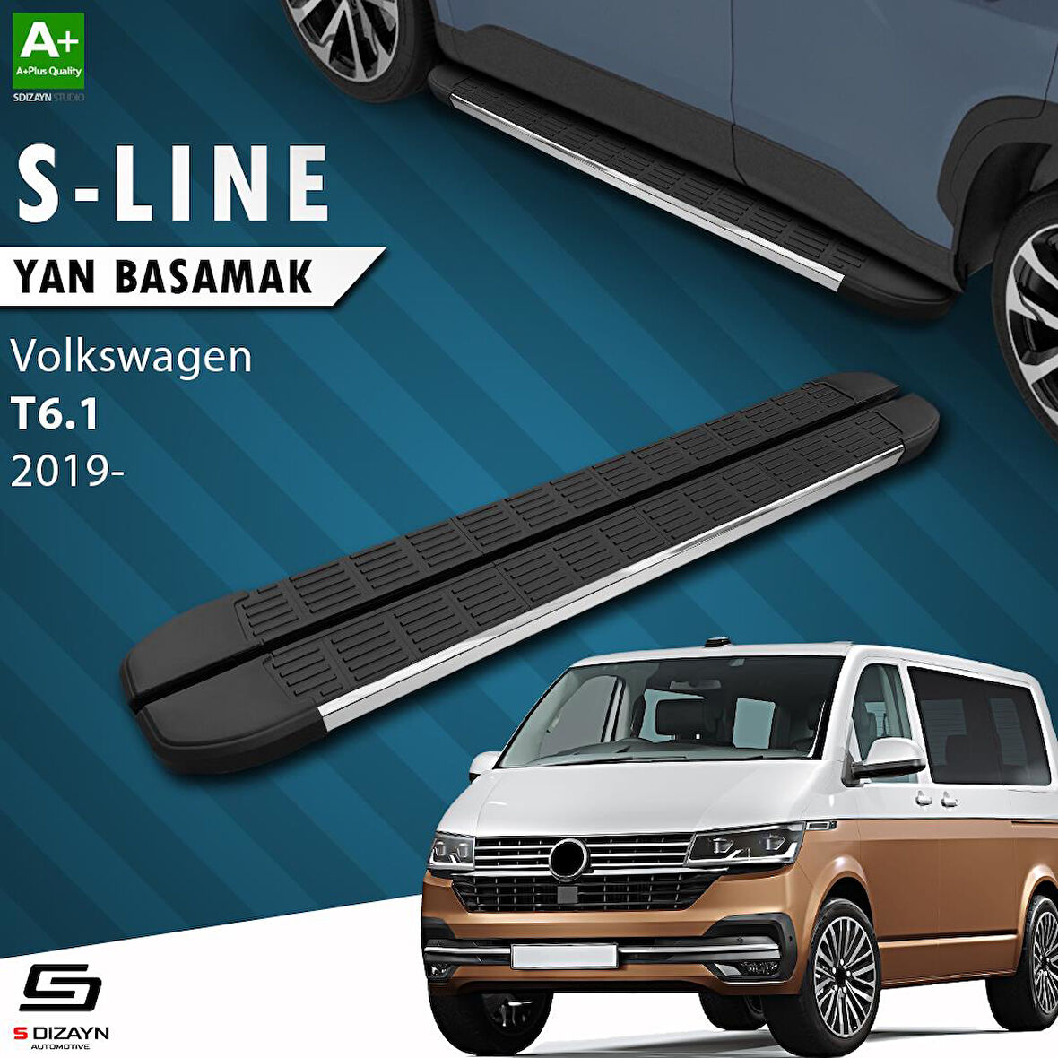 S-Dizayn VW Transporter T6.1 Uzun Şase S-Line Krom Yan Basamak 253 Cm 2019-2025 A+ Kalite