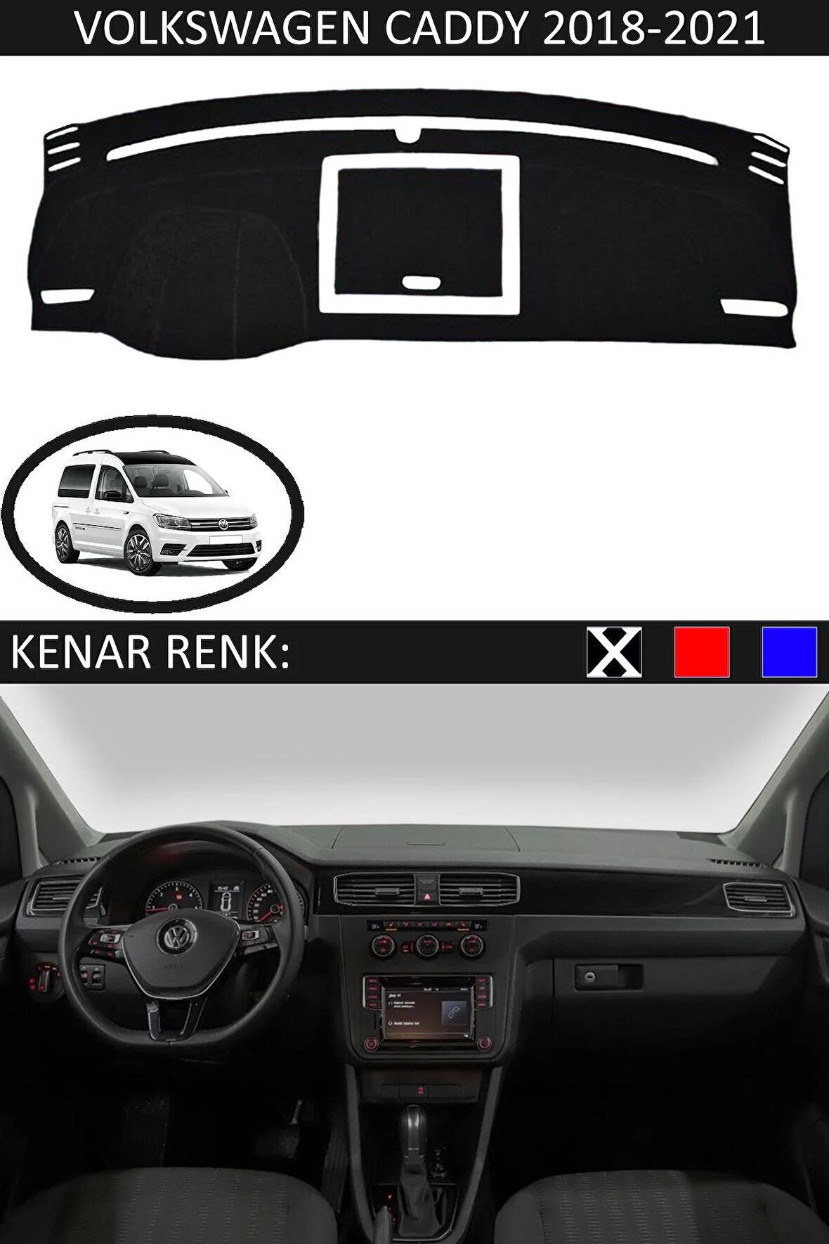 Volkswagen Golf 4 1997-2003 İçin Uygun Torpido Koruma Halısı Siyah Kenar Renk Siyah