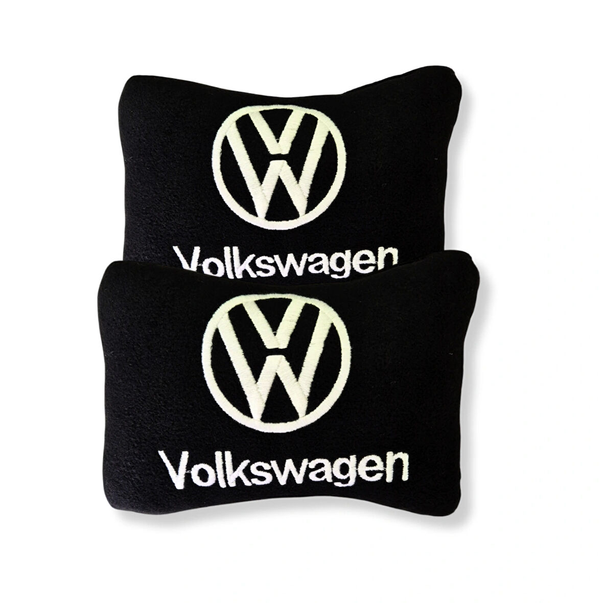 Volkswagen Nakış Işlemeli Siyah Polar Ortopedik Araç Oto Koltuk Seyahat Boyun Yastık / 2'li Set